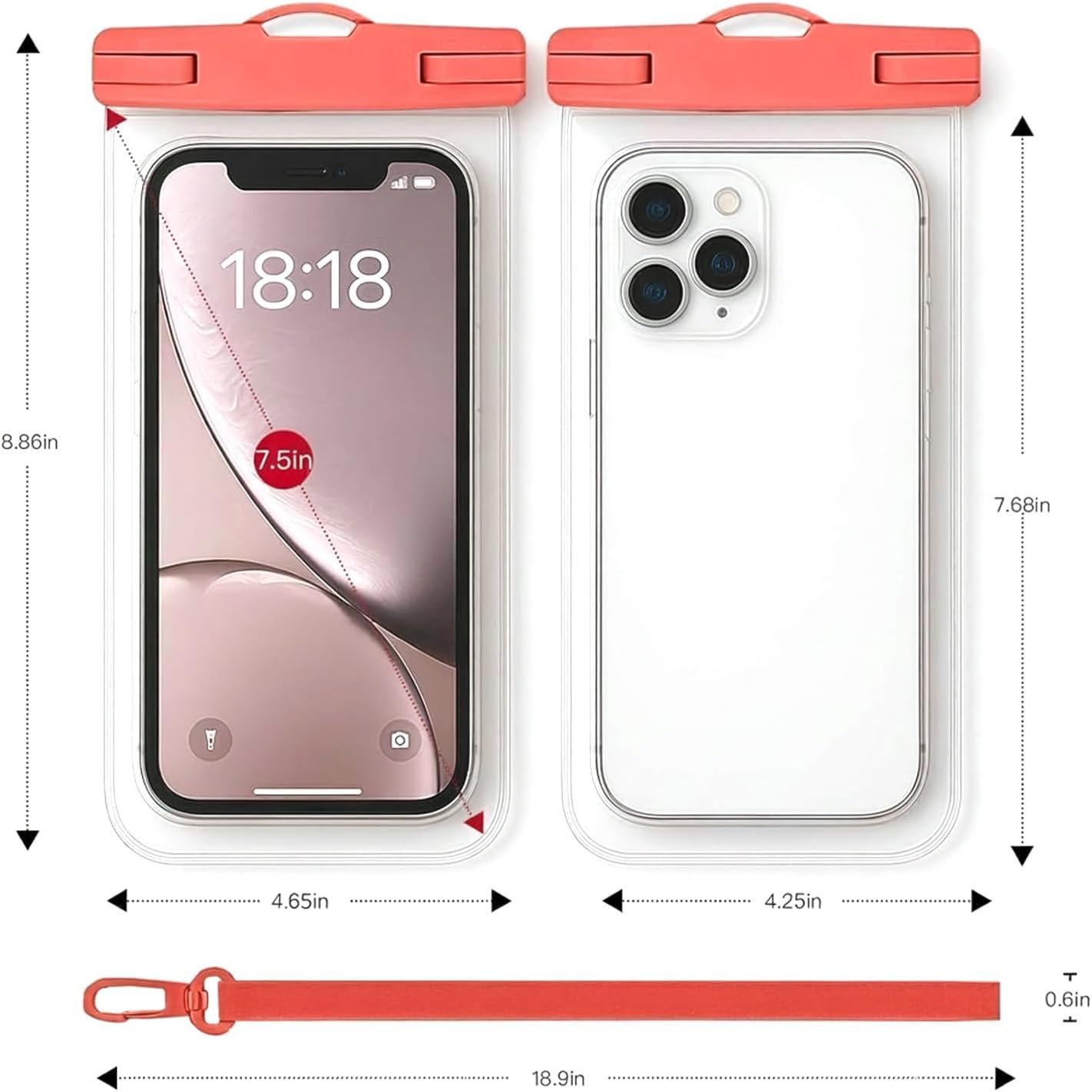 Private Label 1/2 Pack 7in Waterproof Phone Pouch Compatible with iPhone 17 16 15 Pro Max Galaxy S24+ S23 IPX8 Case with Lanyard Beach Travel Essentials Red Custom Logo Direct Supplier