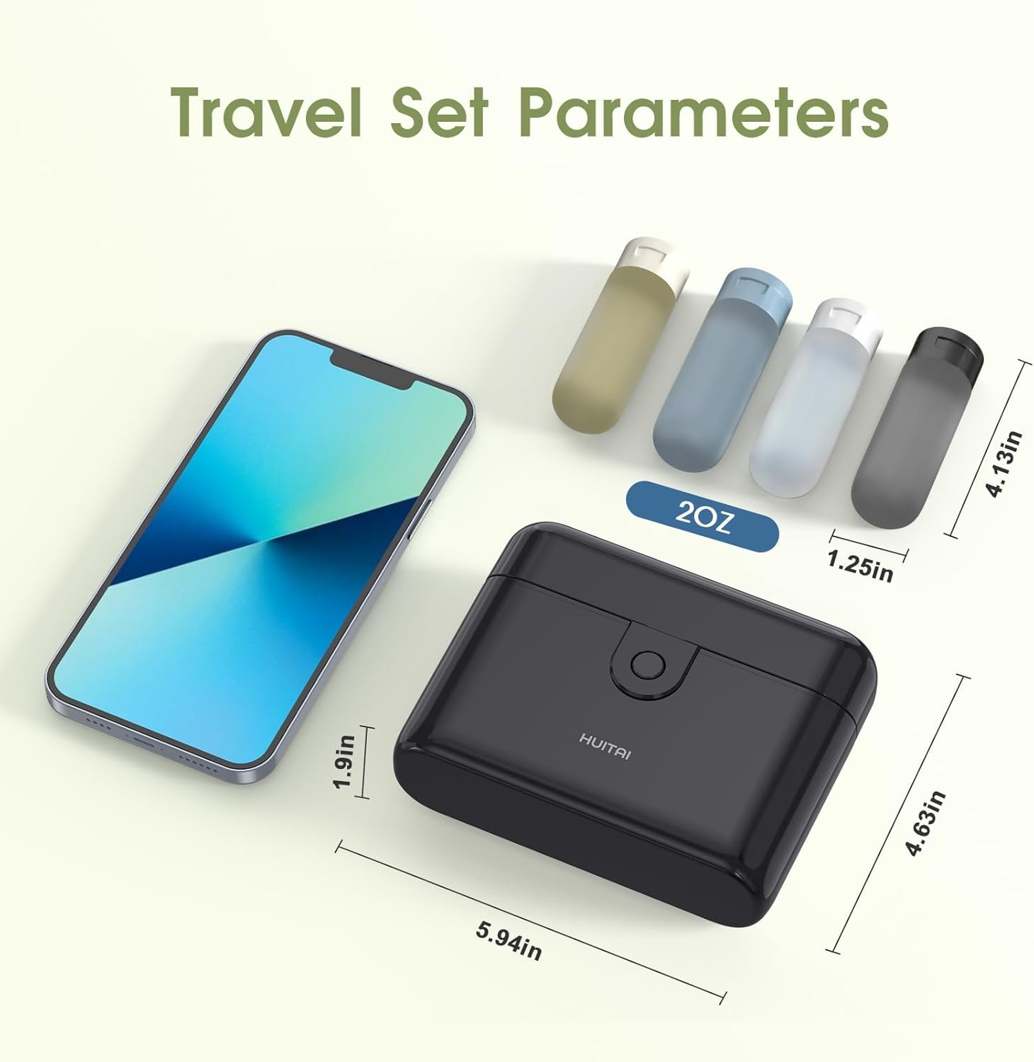 Private Label Travel Bottles with Case 4x2oz TSA Approved Leak-Proof Press to Unlock Custom Logo Compact Portable Toiletries Supplier (Black)