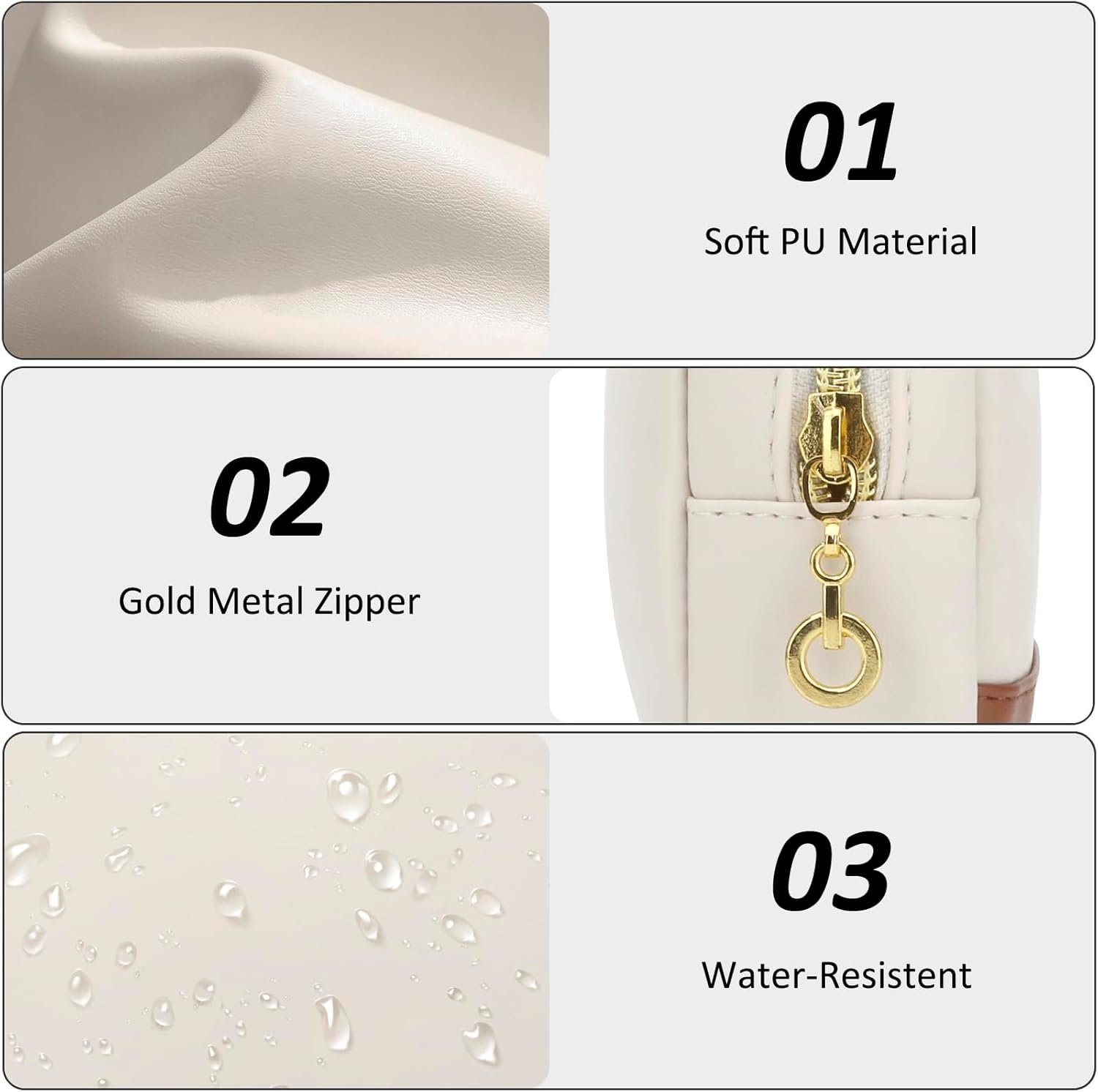 Custom Logo Small PU Leather Makeup Bag for Purse - Private Label Mini Travel Cosmetic Pouch Toiletry Organizer with Interior Pockets Zipper for Women Beige Manufacturer