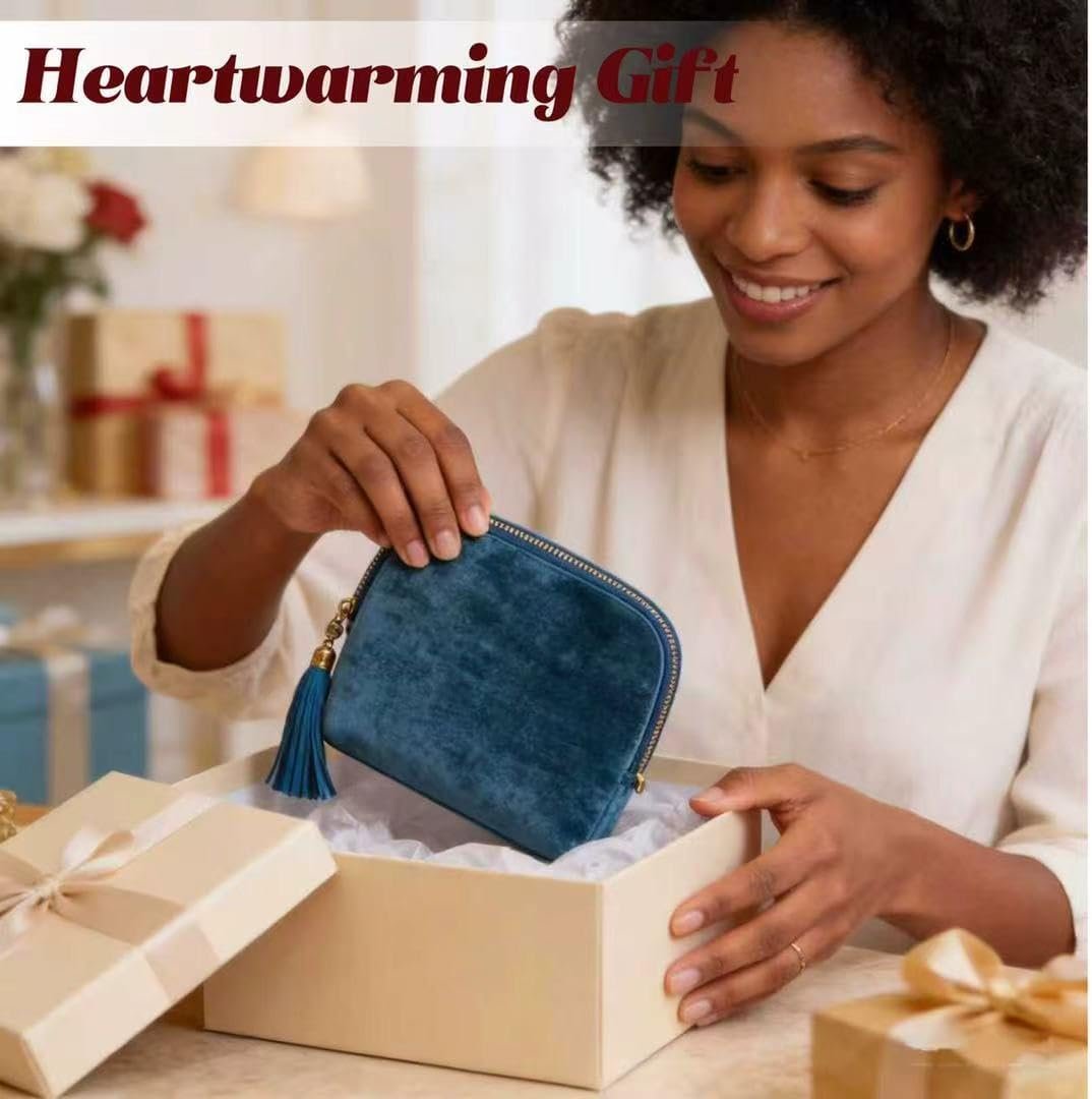 Custom Logo Small Travel Jewelry Case for Women 5-Layer Velvet Organizer Pouch with Zipper Private Label Anti-Scratch Portable Bag for Bracelets Rings Earrings Necklaces from Factory (Gem Blue)