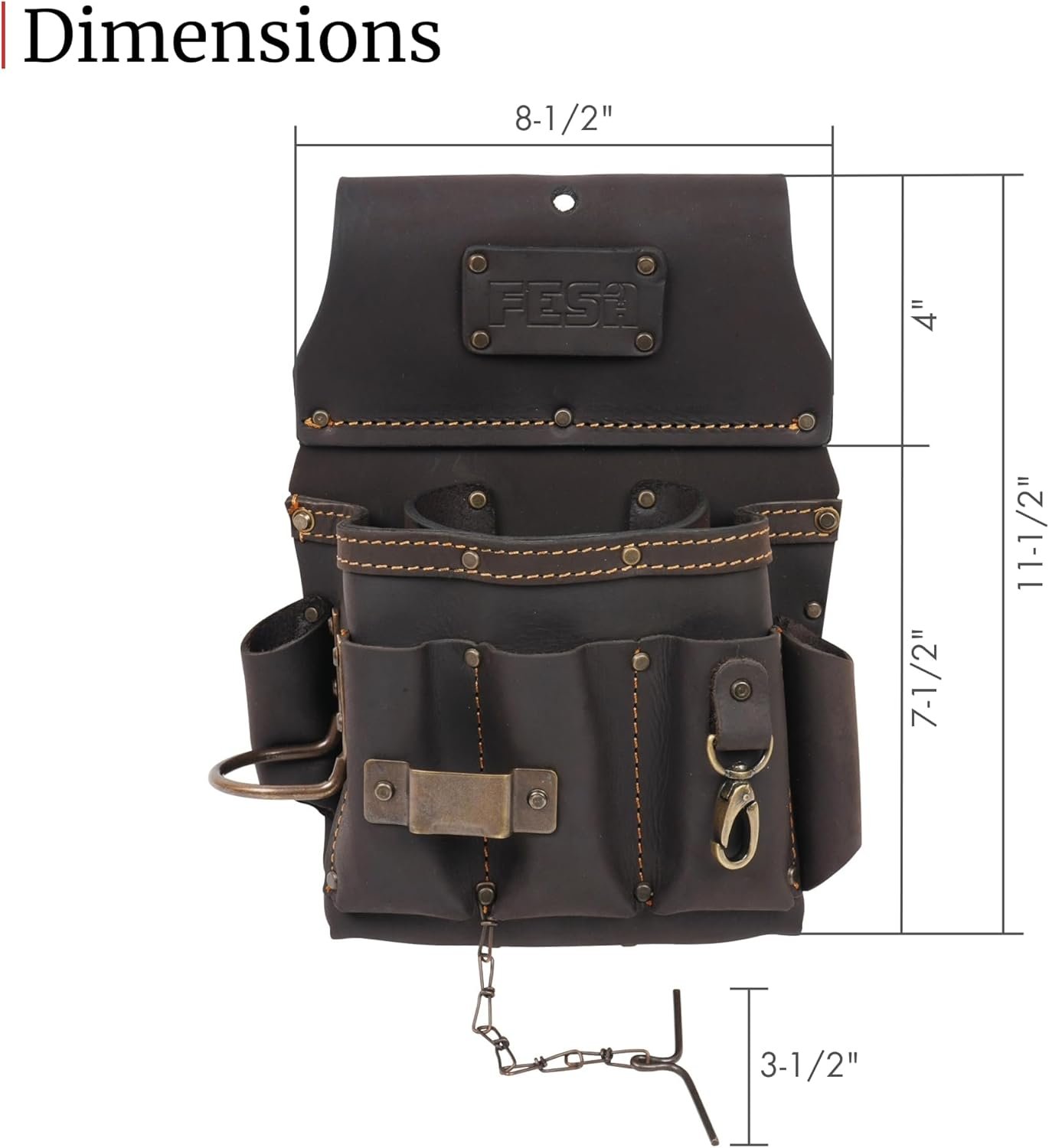 Private Label 13-in-1 Top Grain Leather Electrician Tool Pouch w/Steel Hammer Loop Tape Measure Clip Tape T-Chain 6 Pockets Custom Logo Fits Belts up to 3