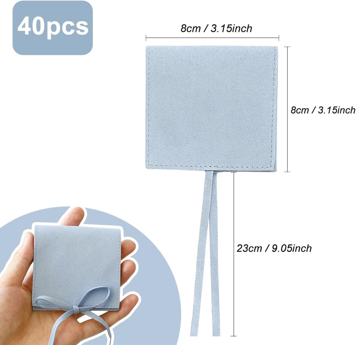 Custom Logo 40pcs 8x8cm Blue Microfiber Jewelry Pouches Private Label Luxury Envelope Style Favor Bags for Rings Earrings Necklaces Bracelets Manufacturer