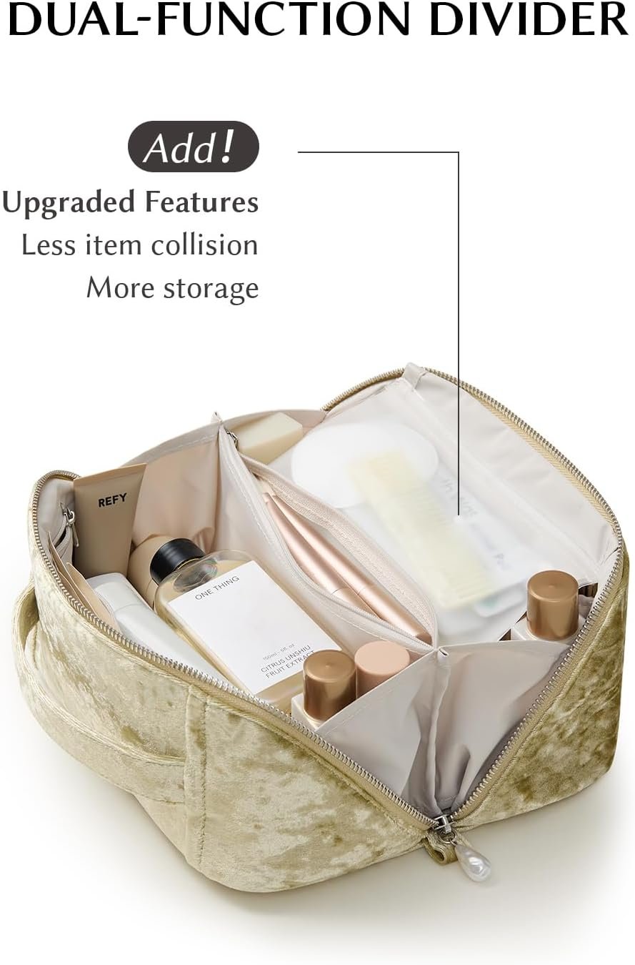 Custom Logo Velvet Travel Makeup Bag for Women Portable 180° Wide-Open Flat Toiletry Bag Private Label Large Capacity Organizer with Divider and Handle Manufacturer