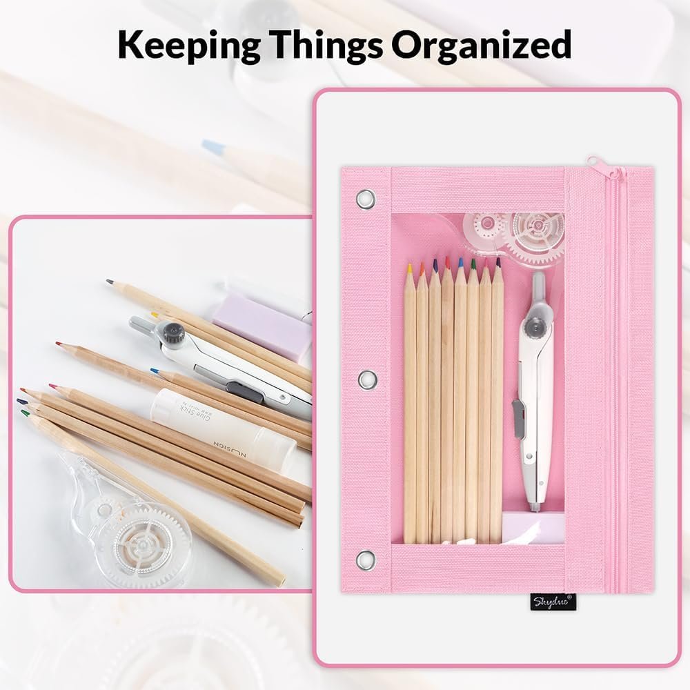 Custom Logo Pencil Pouch for 3 Ring Binder Zipper with Clear Window Private Label Pink & Purple Supplier