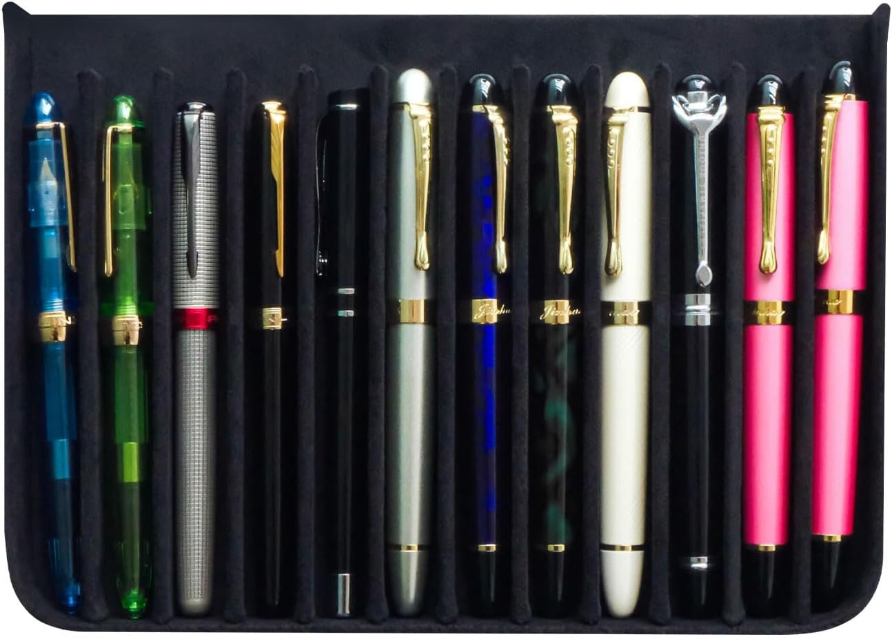 Private Label PU Leather 12 Fountain Pen/Pencil Tray Case Organizer Handmade Fashion Design Magnetic Closure with Drawer Custom Logo 12 Slots Black Manufacturer