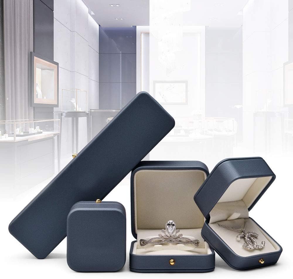 Private Label Premium Leather Necklace Pendant Box Velvet Interior Custom Logo Jewelry Gift Box Long Chain Necklace Display Storage Case (Steel-blue) Supplier