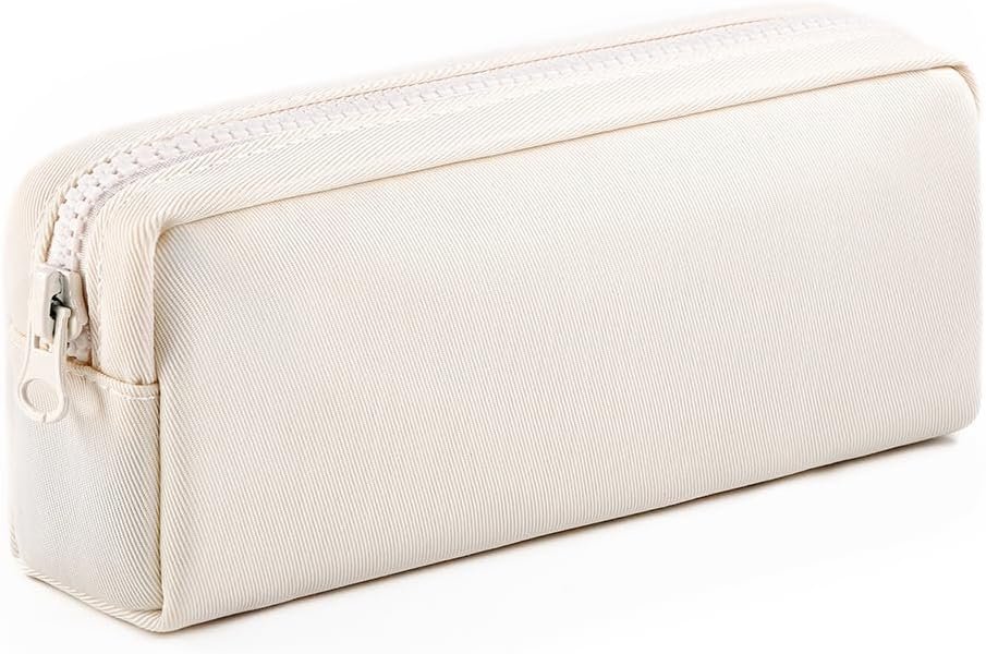 Manufacturer Big Capacity Pencil Case Private Label Pure Color Zipper Pen Pouch Stationery Storage Bag for Adult Students Officers Custom Logo Cream White