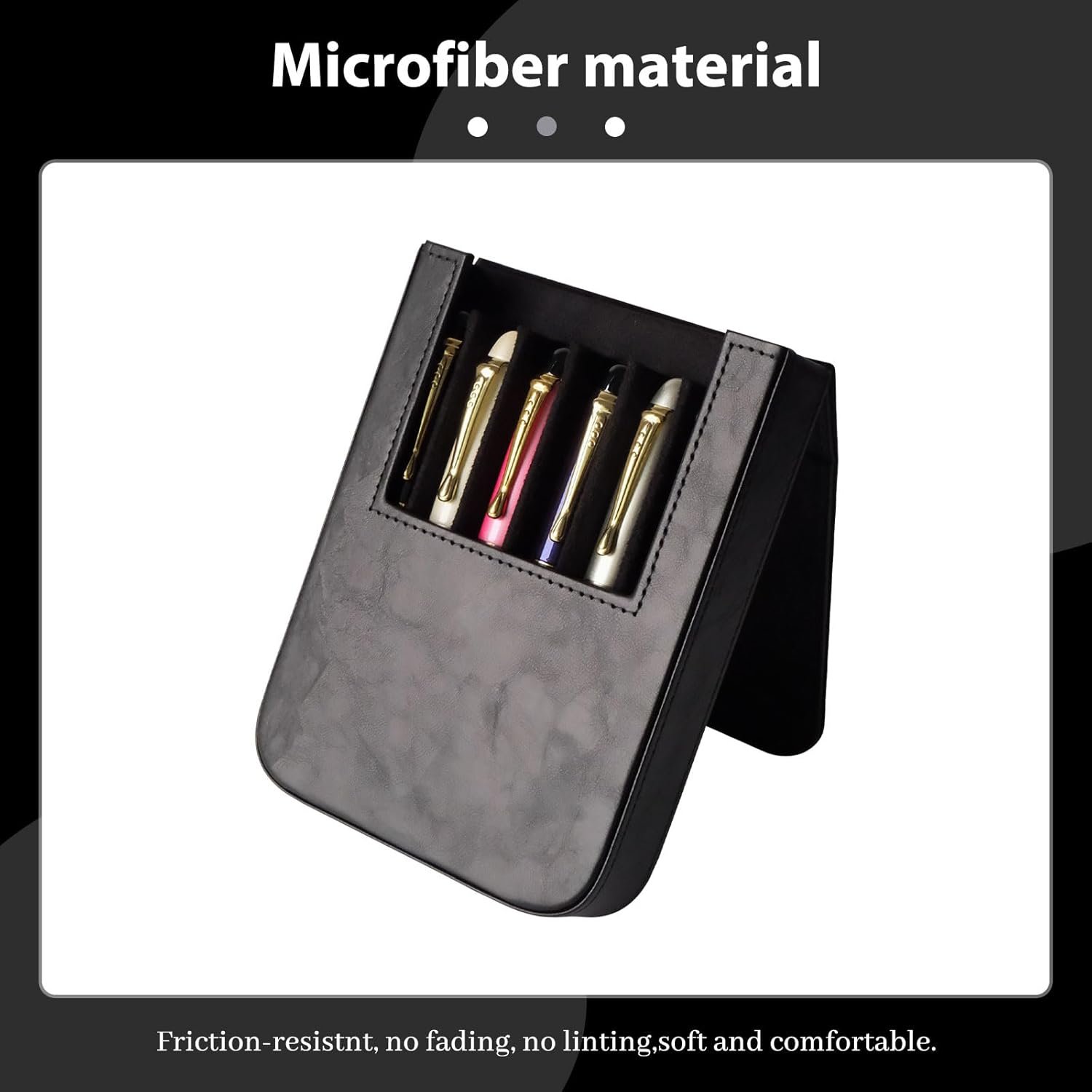 Private Label Handmade Leather 6 Fountain Pen Pencil Tray Case Magnetic Closure Drawer Design Manufacturer Custom Logo Office Gift 6 Slots Black