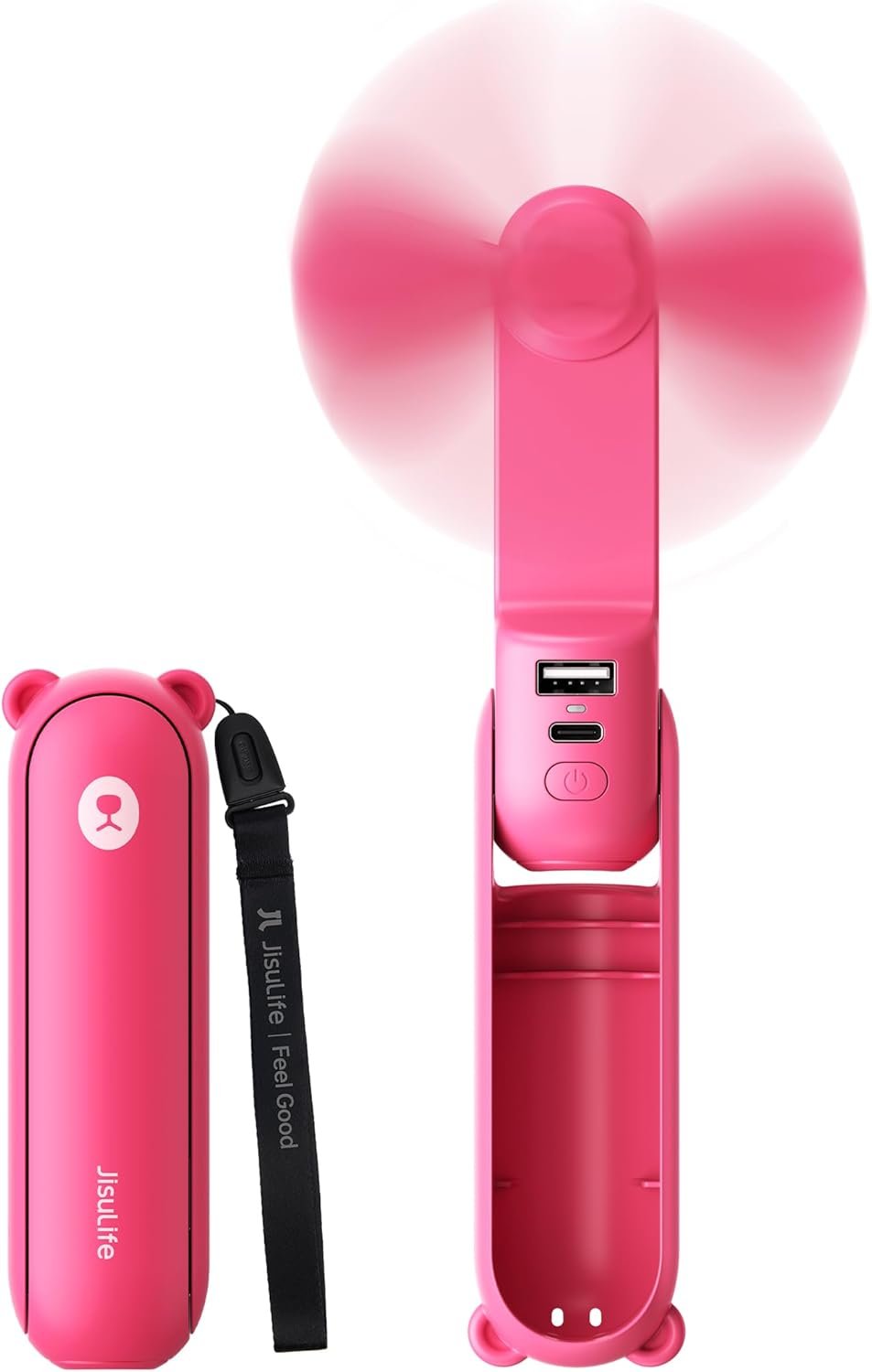 Private Label Handheld Mini Fan Custom Logo 3-in-1 USB Rechargeable Portable Fan [12-19 Working Hours] with Power Bank Flashlight Pocket Design for Travel Summer Concerts Lash Gifts for Women Fuchsia Manufacturer