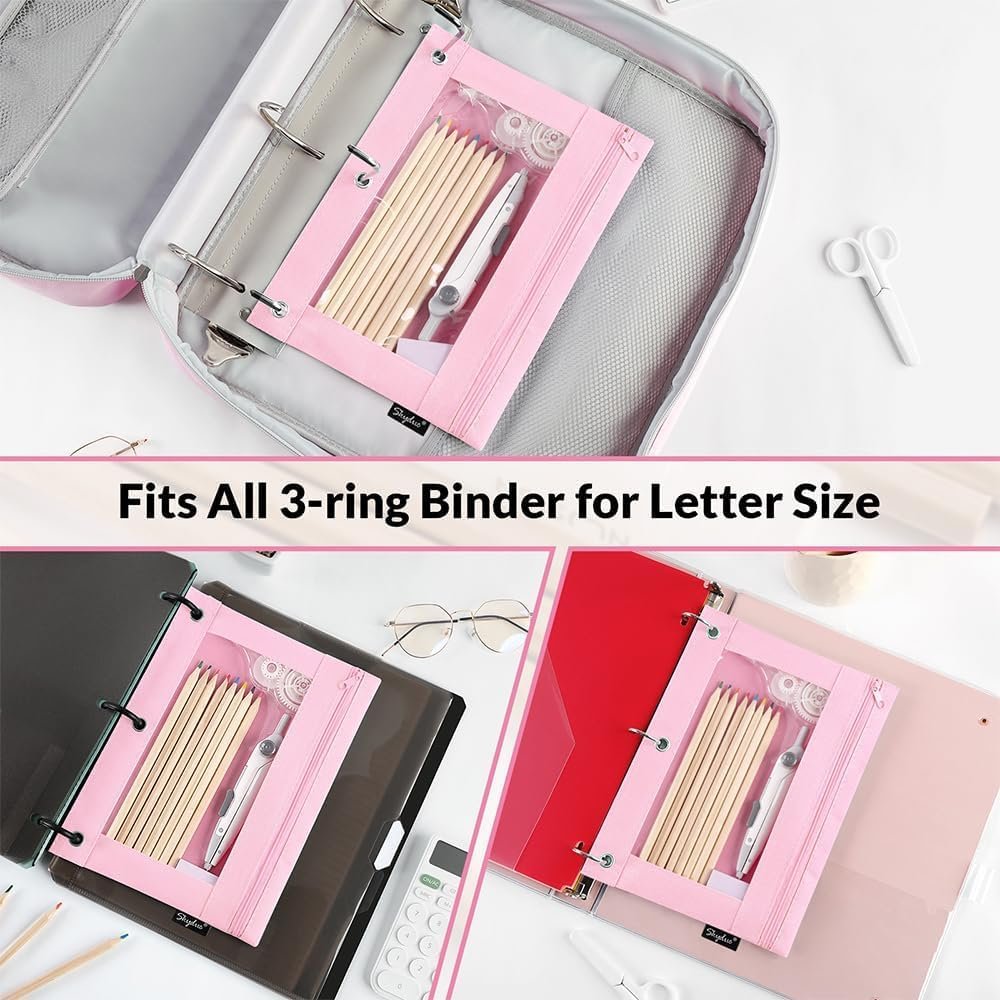 Custom Logo Pencil Pouch for 3 Ring Binder Zipper with Clear Window Private Label Pink & Purple Supplier