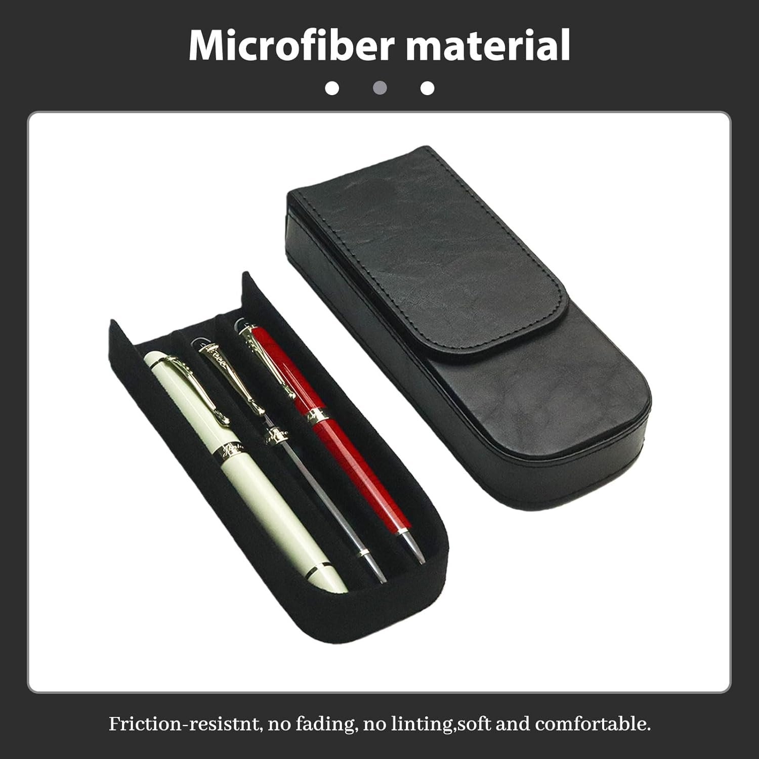 Manufacturer Leather Triple Pen Case Private Label Pencil Pouch Holder for Three Fountain Ballpoint Rollerball Pens and Pencils Custom Logo Office Gift Black