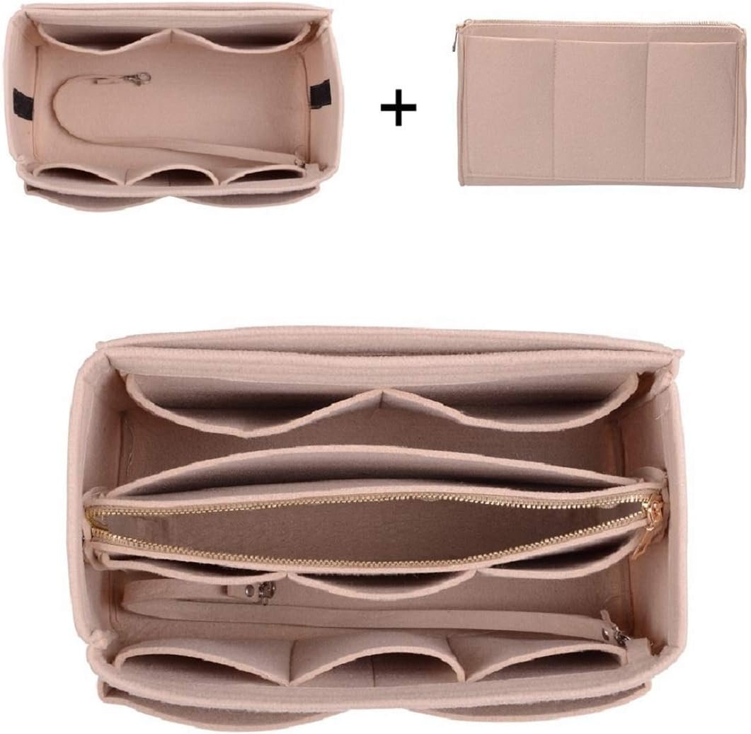 Custom Logo Purse Organizer Insert, Private Label Felt Bag Organizer with Metal Zipper, Handbag & Tote Shaper from Factory, 7 Sizes