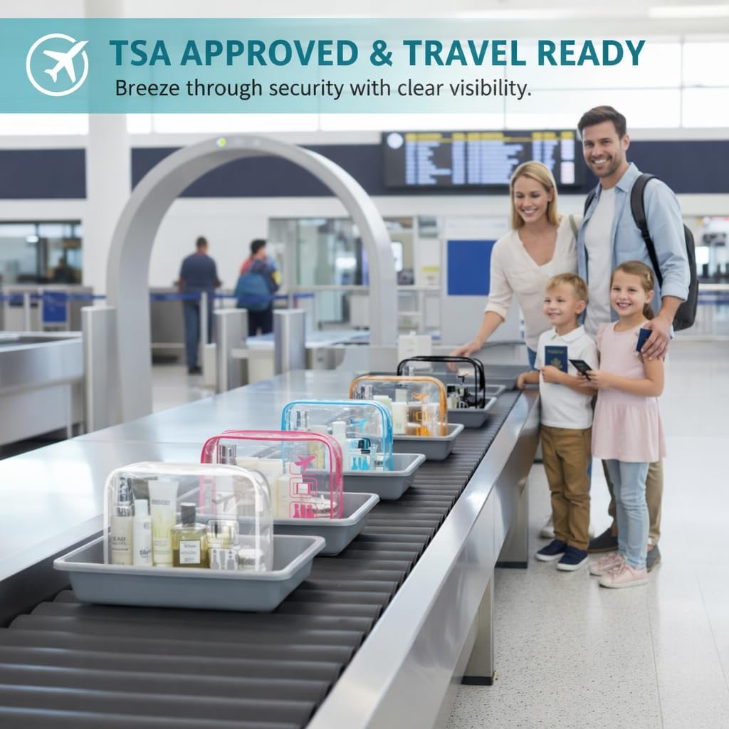 Factory Direct TSA Approved Toiletry Bag 5 Pack Medium Clear Makeup Cosmetic Carry On Bags Travel Quart Size Airport Airline Compliant for Women Men Custom Logo Private Label 5 Colors