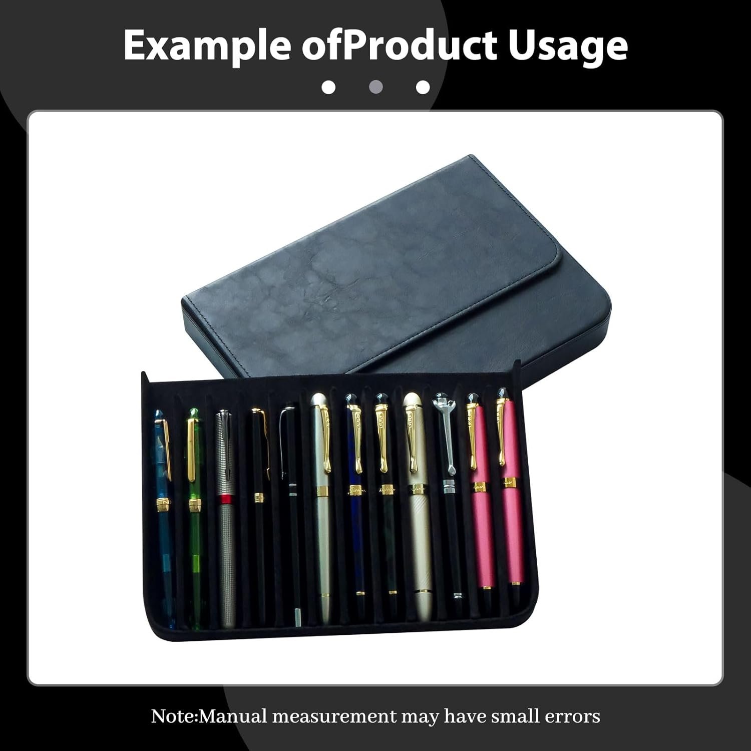 Private Label PU Leather 12 Fountain Pen/Pencil Tray Case Organizer Handmade Fashion Design Magnetic Closure with Drawer Custom Logo 12 Slots Black Manufacturer