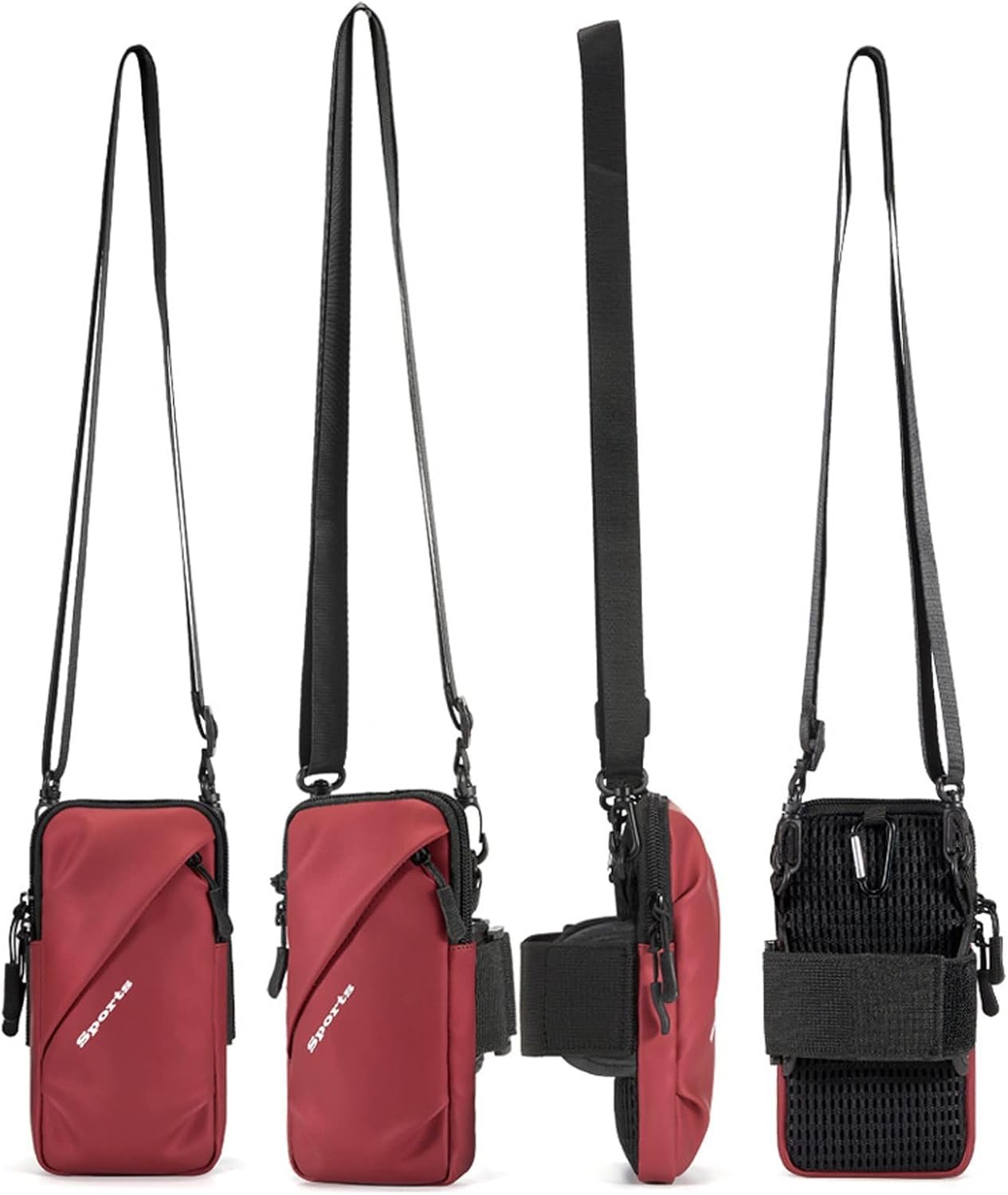 Custom Logo Cell Phone Holder Small Crossbody Shoulder Holster Private Label Bag with Arm Band Fits iPhone Android for Running Walking Hiking Biking Factory 6.7 Inches Red