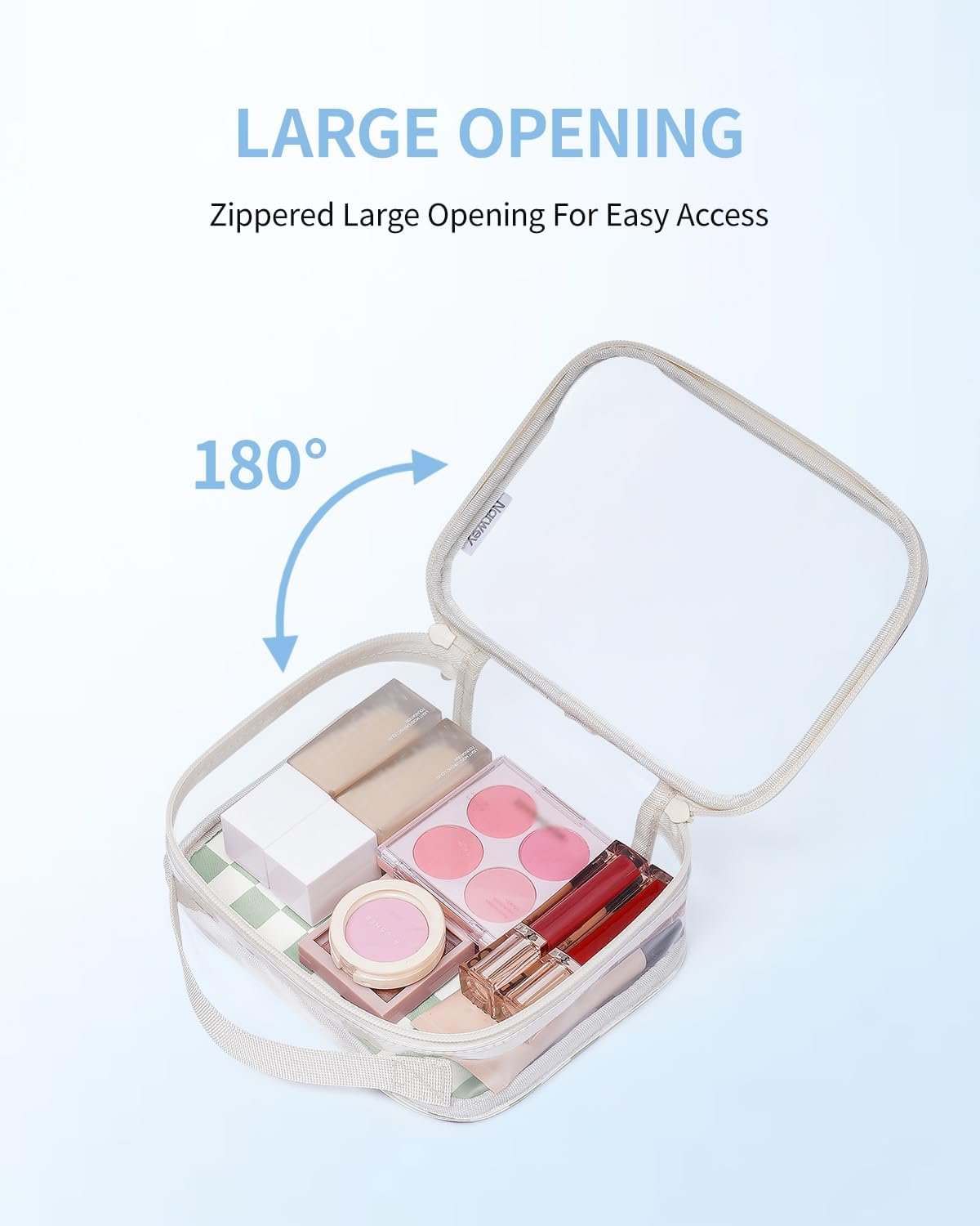 Private Label TSA Approved Clear Toiletry Bag for Travel, Custom Logo Waterproof PVC Compact Makeup Cosmetic Organizer, Quart Size Portable Airport Airline Compliant Bag from Manufacturer (Mint Green Checkerboard)