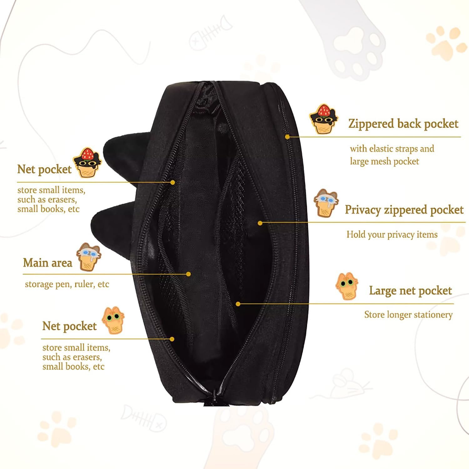 Private Label Large Capacity 3D Cat Pencil Case Custom Logo Pen Bag Pouch Organizer Supplier for Office College School