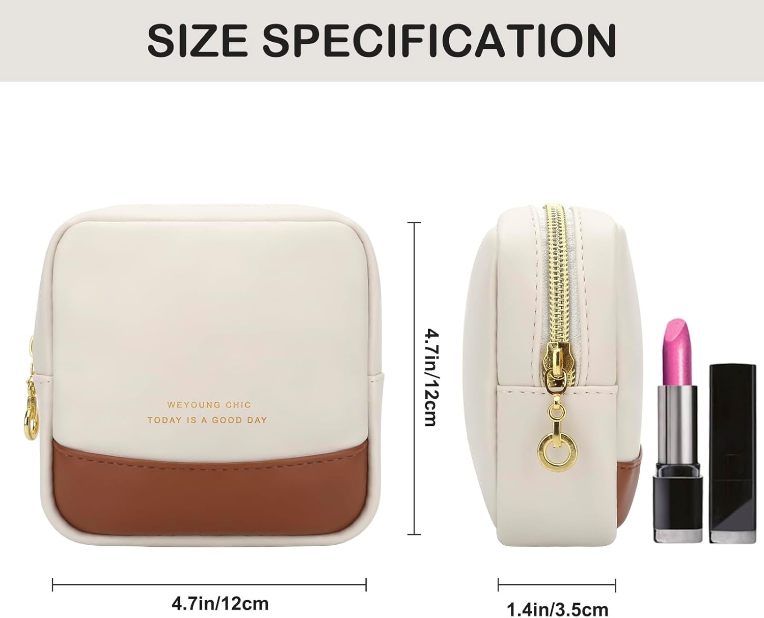 Custom Logo Small PU Leather Makeup Bag for Purse - Private Label Mini Travel Cosmetic Pouch Toiletry Organizer with Interior Pockets Zipper for Women Beige Manufacturer