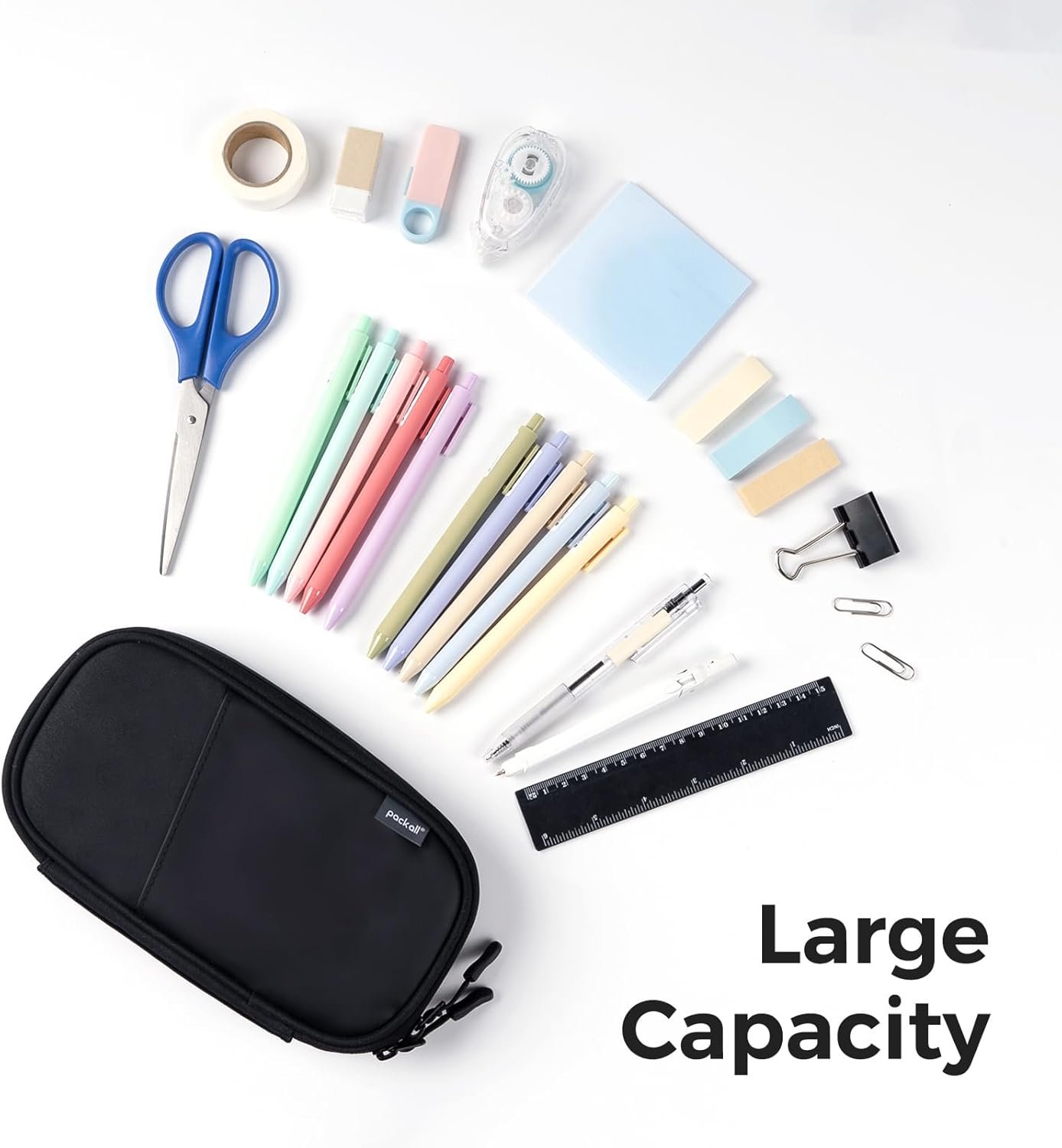 Custom Logo Large Pencil Pouch with Zipper, Private Label Portable Stationery Makeup Bag Holder for Home Office Manufacturer (Black)