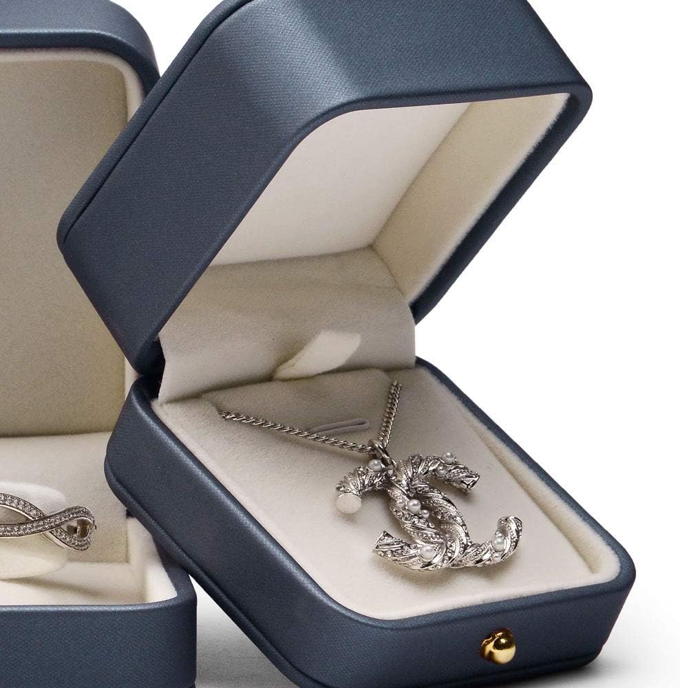 Private Label Premium Leather Necklace Pendant Box Velvet Interior Custom Logo Jewelry Gift Box Long Chain Necklace Display Storage Case (Steel-blue) Supplier