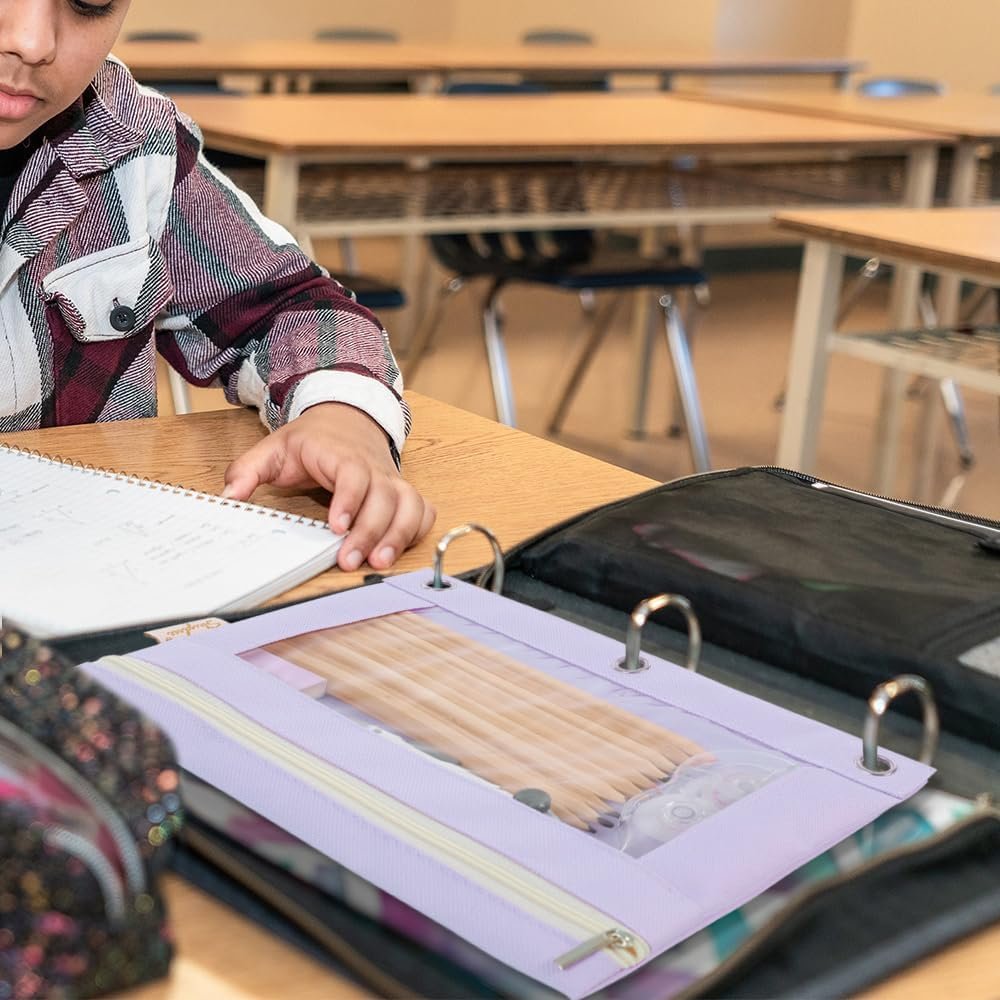 Custom Logo 3 Ring Zipper Pencil Pouch Clear Window Bag for Girls Boys Binder Private Label Manufacturer