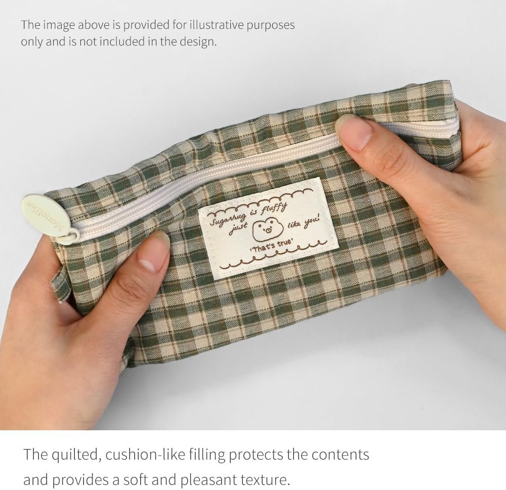 Custom Logo Vintage Pink Fabric Check Pencil Case Series 2 Soft Cushioned Portable Pencil Pouch Office Bag Private Label Manufacturer