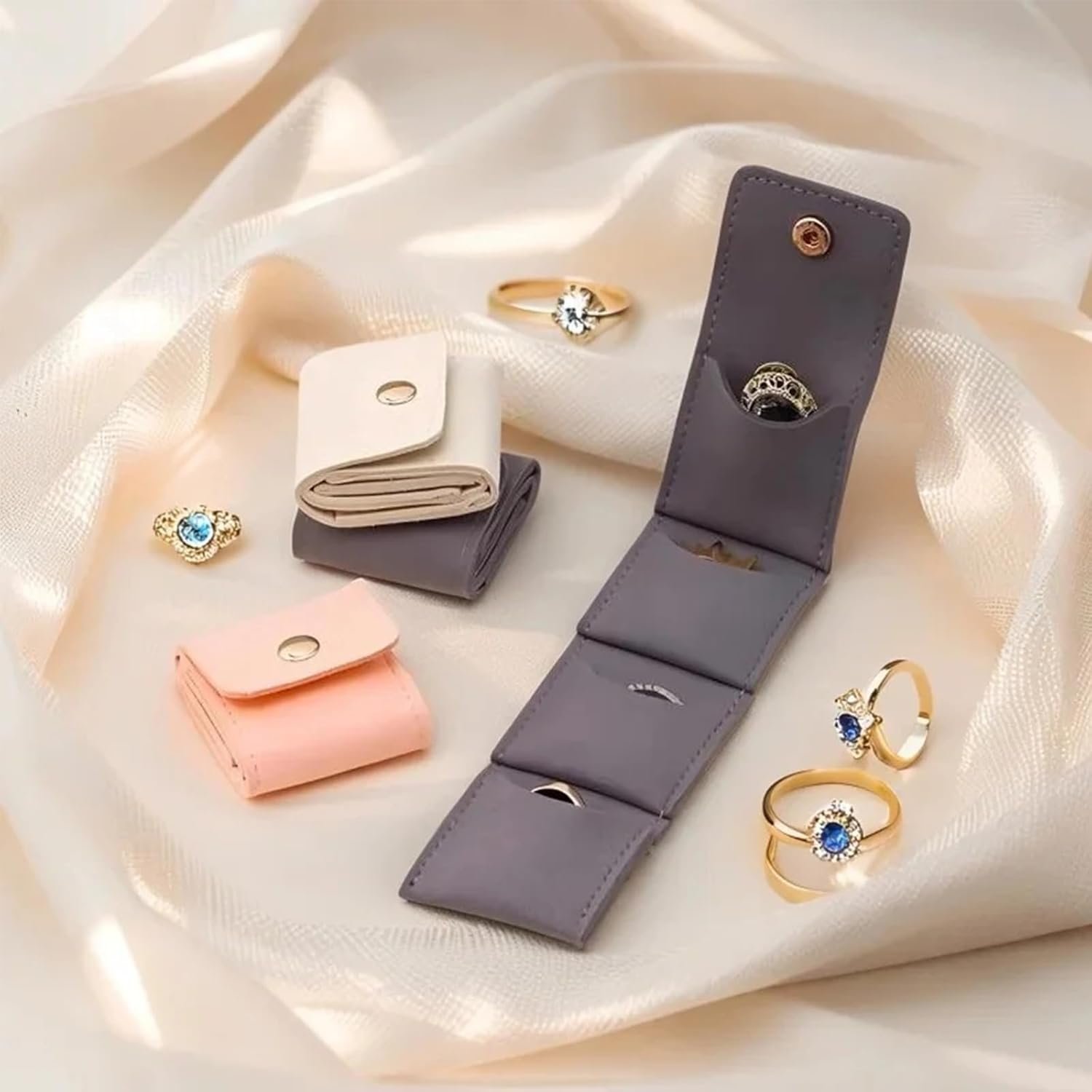 Private Label 2025 New Mini Travel Jewelry Roll Bag – Foldable & Portable Jewelry Storage Organizer with Buckle Closure & Custom Logo – Holds Earrings Rings Necklaces – Pink Travel Jewelry Pouch Supplier