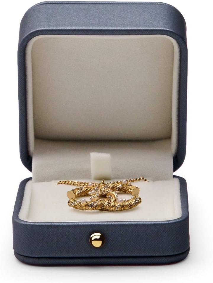 Private Label Premium Leather Necklace Pendant Box Velvet Interior Custom Logo Jewelry Gift Box Long Chain Necklace Display Storage Case (Steel-blue) Supplier