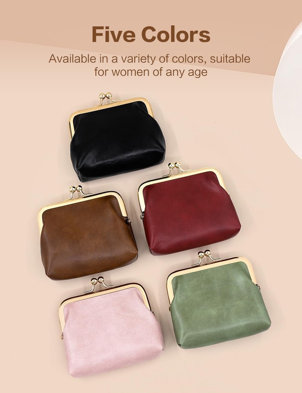 Private Label Women's Small Vintage PU Leather Coin Purse Rectangle Kiss Lock Change Pouch Custom Logo Pocket-Sized Mini Solid Brown Manufacturer