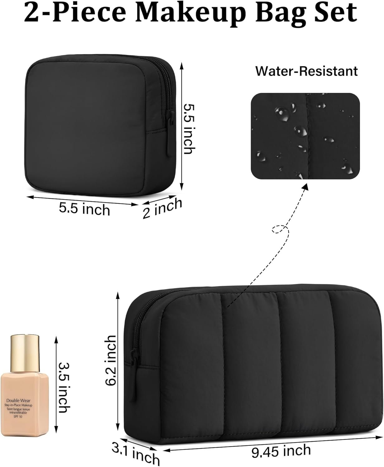 Custom Logo 2 Pcs Puffy Padded Makeup Travel Toiletry Bags for Women Private Label Wide-Open Cosmetic Organizer Pouches from Manufacturer