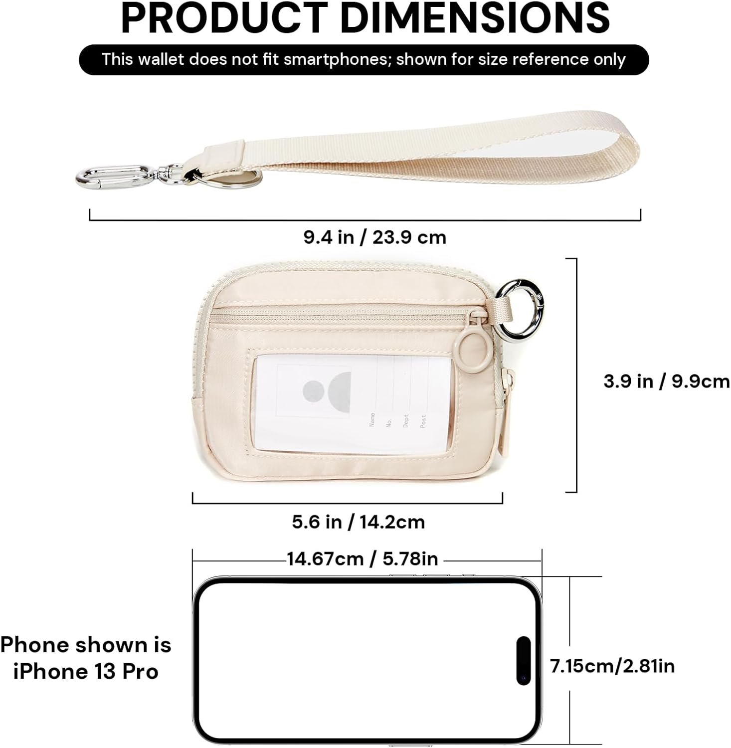 Custom Logo Beige Mini Zip Card Case for Women with Clear ID Window Coin Purse Private Label Lightweight Small Zipper Wallet Factory Portable Organizer