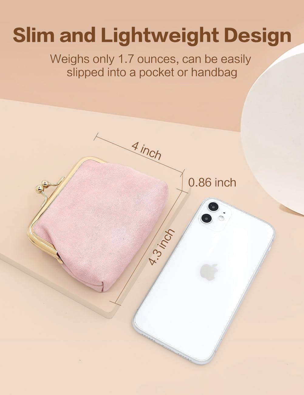 Private Label Women's Small Vintage PU Leather Coin Purse Rectangle Kiss Lock Change Pouch Custom Logo Pocket-Sized Mini Solid Brown Manufacturer