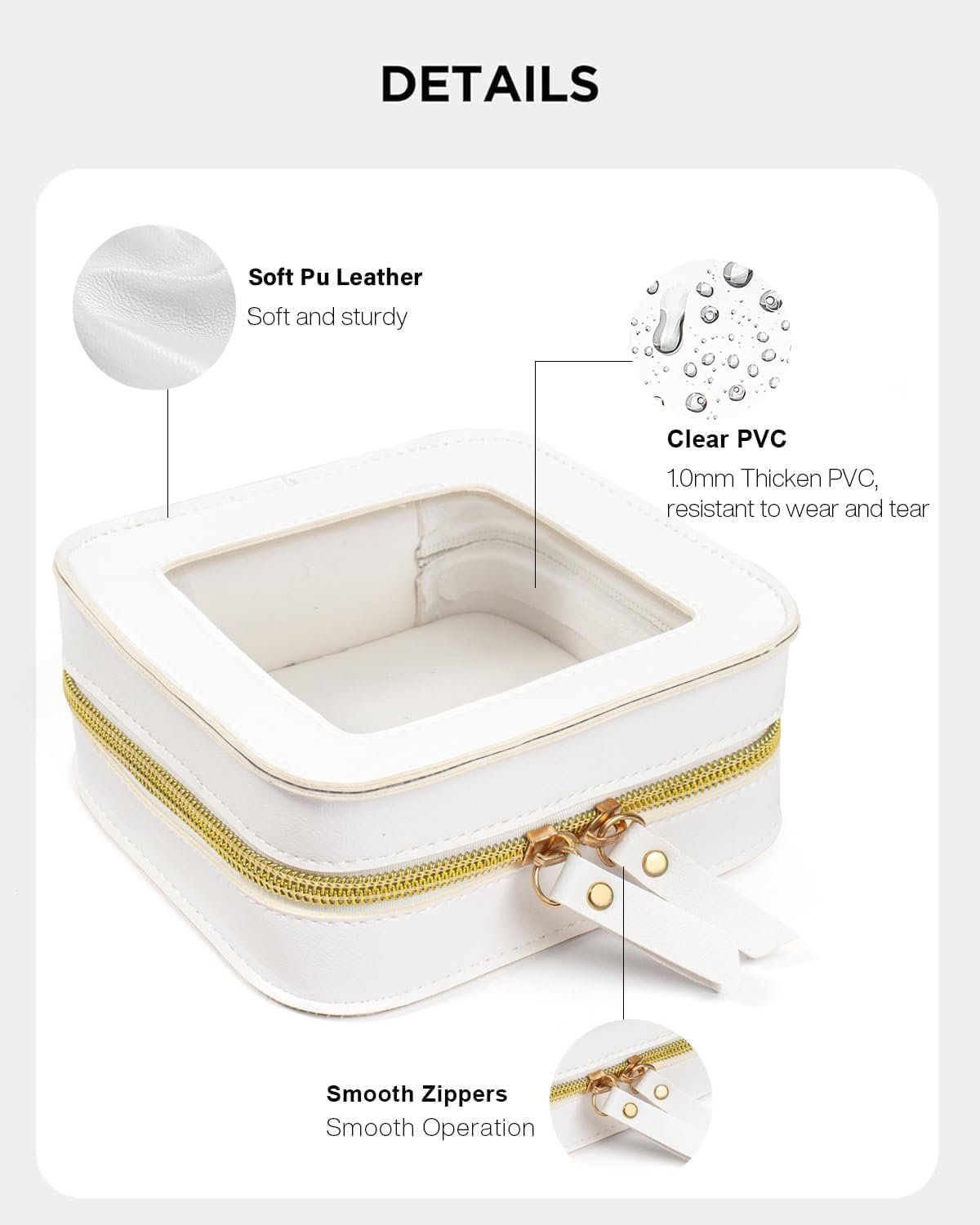 Custom Logo 2 Pcs Small Clear Waterproof Makeup Bag Set with Zipper, Private Label Travel Cosmetic Case Mini Pouch for Women Car Organizer Essentials (White), Manufacturer