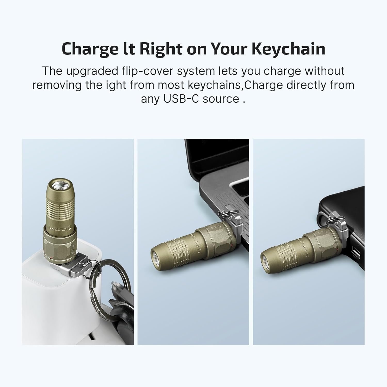 Private Label Rechargeable EDC Flashlight 80 Lumens Mini LED Keychain Light Custom Logo for Pocket Keyring Bag Everyday Carry Emergencies Olive-Green from Manufacturer