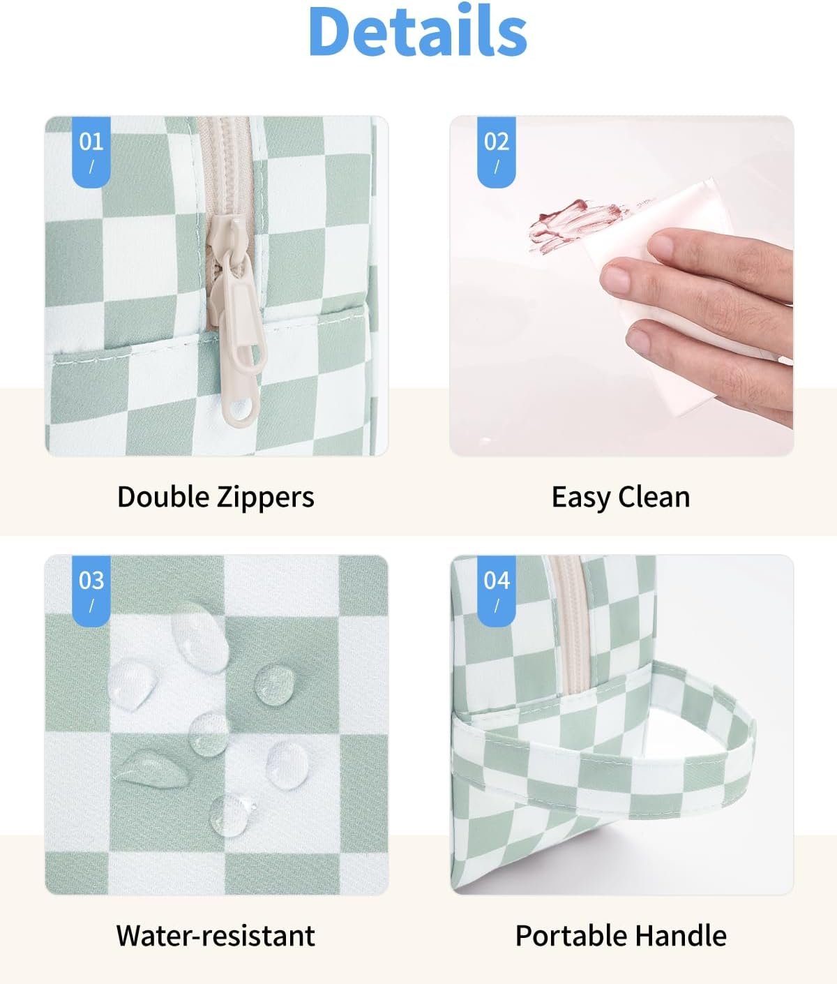 Private Label Clear Toiletry Travel Bags for Women Men Custom Logo Zipper Toiletries Makeup Cosmetic Skincare Organizer Supplier Mint Green Checkerboard