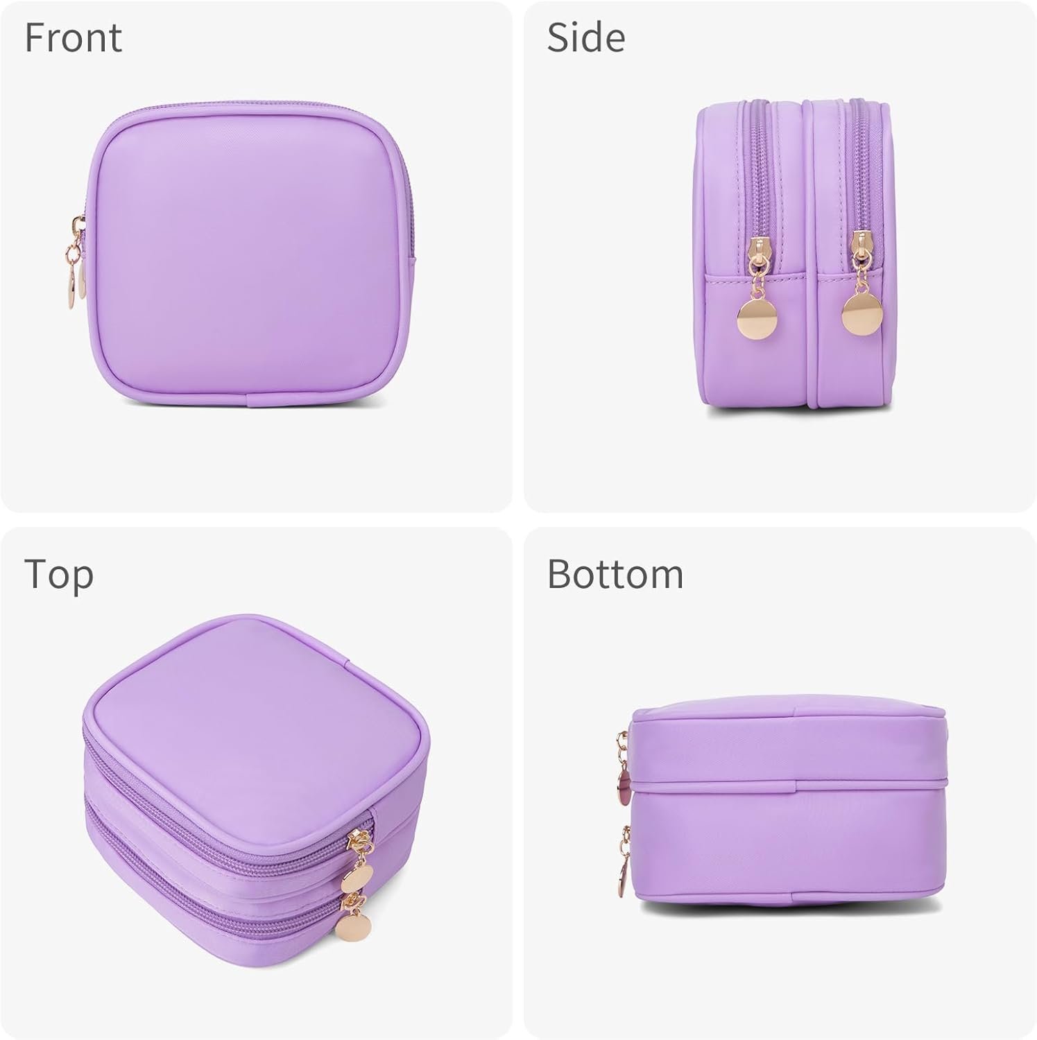 Custom Logo Small Makeup Pouch - Private Label Double Zipper Cute Cosmetic Travel Bag for Purse - Factory Mini Toiletry Bag (lilac)