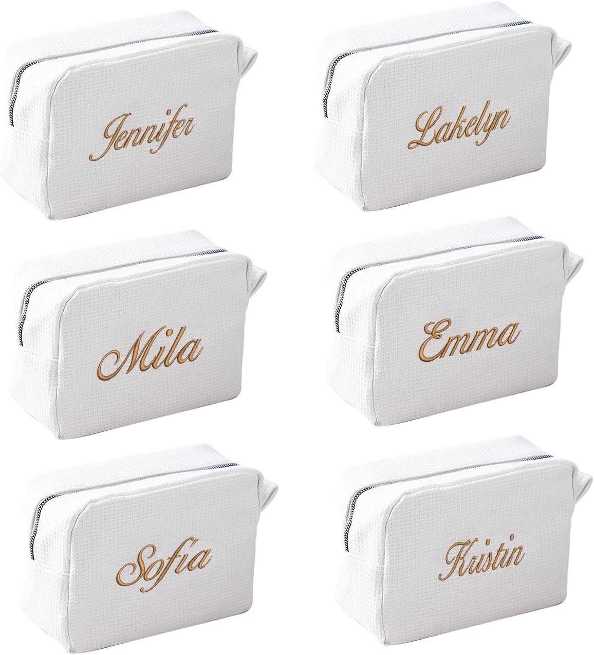 Private Label Embroidered Makeup Bag, Custom Logo Personalized Waffle Fabric Cosmetic Pouch for Women Travel, Manufacturer (6, White)