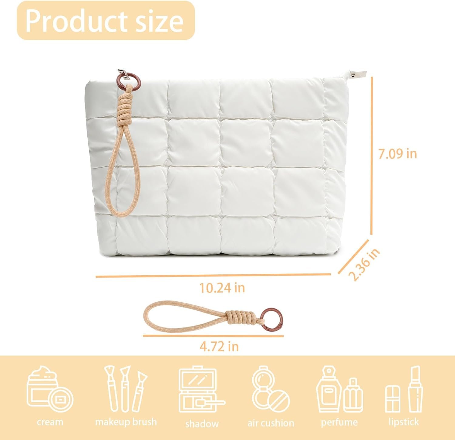 Private Label Puffer Quilted Makeup Bag Portable Travel Cosmetic Toiletry Pouch Custom Logo Puffy Checkered Skincare Organizer Purse Pencil Case Manufacturer White