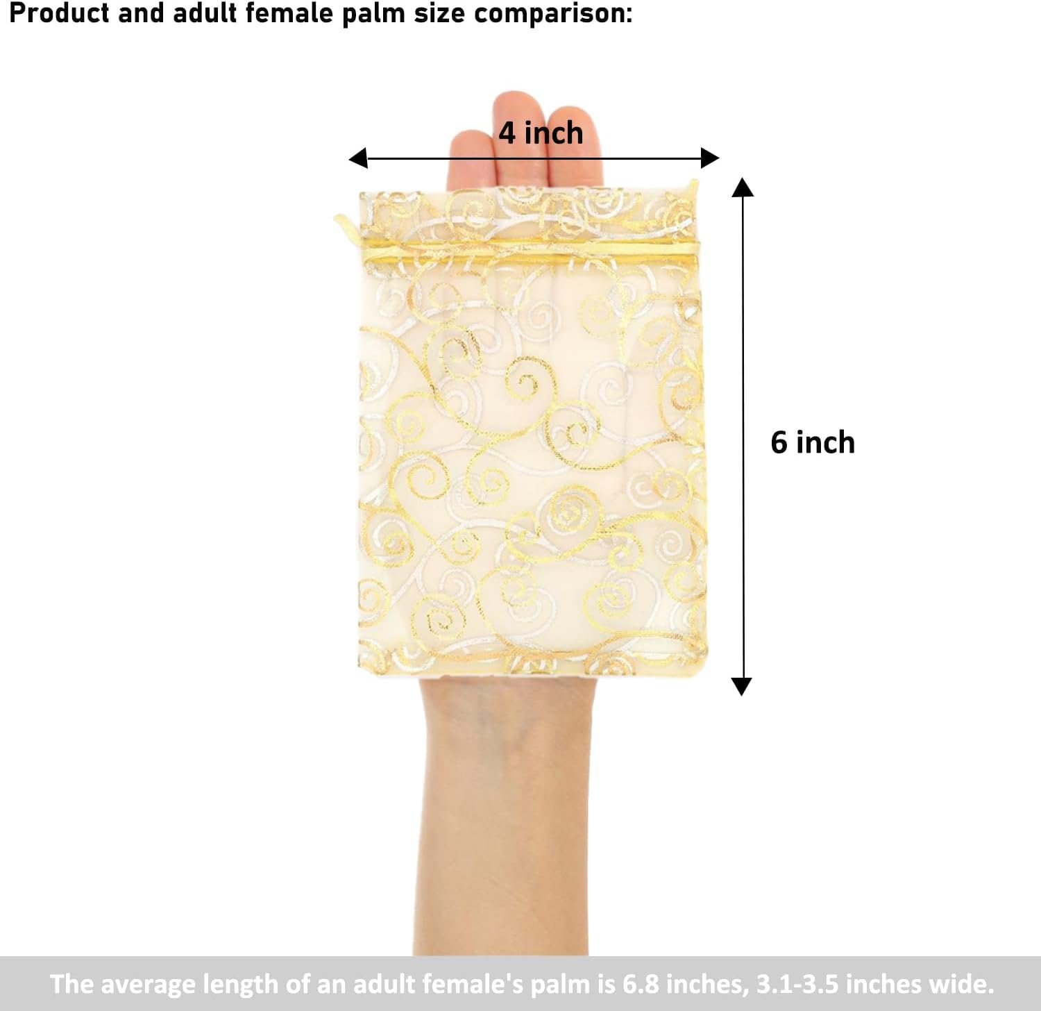 Custom Logo Gold Sheer Organza Gift Bags 100Pcs 4x6 Inch Private Label Mesh Drawstring Favor Bags Rattan Printed Pouches for Wedding Party Bridal Shower Christmas Candy Jewelry Manufacturer