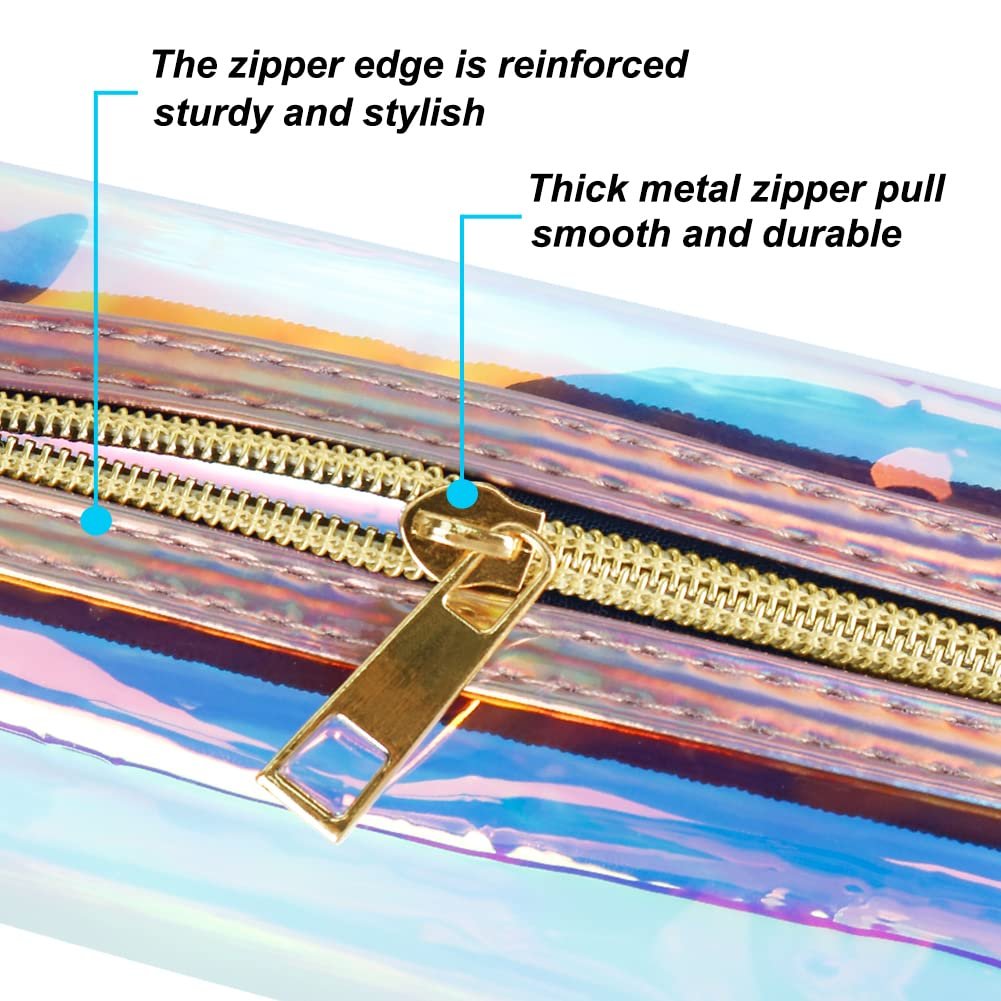 Private Label 2pcs Clear Iridescent Holographic Makeup Bag Custom Logo Travel Cosmetic Pouches Zipper Toiletry Organizer Case for Purse Diaper Beach Bag Manufacturer