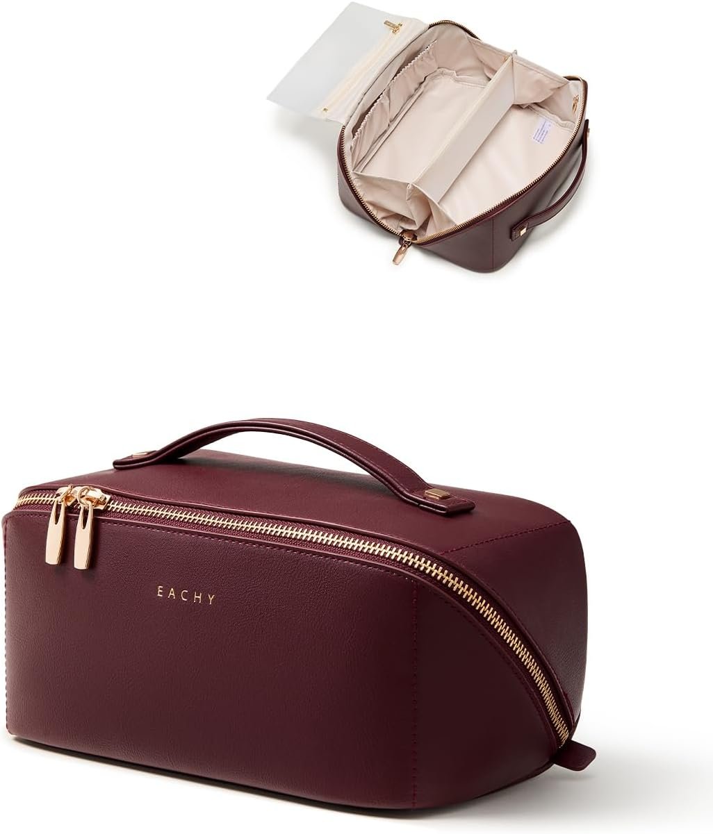 Custom Logo Portable 185° Wide-Open Flat Travel Toiletry Bag Private Label Waterproof Large Capacity Cosmetic Makeup Pouch for Women with Divider and Handle Factory