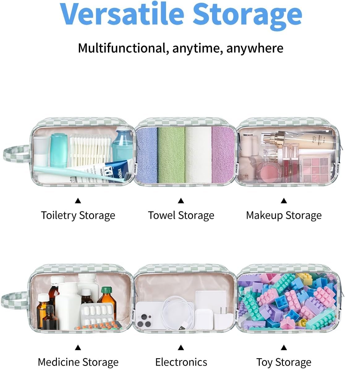 Private Label Clear Toiletry Travel Bags for Women Men Custom Logo Zipper Toiletries Makeup Cosmetic Skincare Organizer Supplier Mint Green Checkerboard