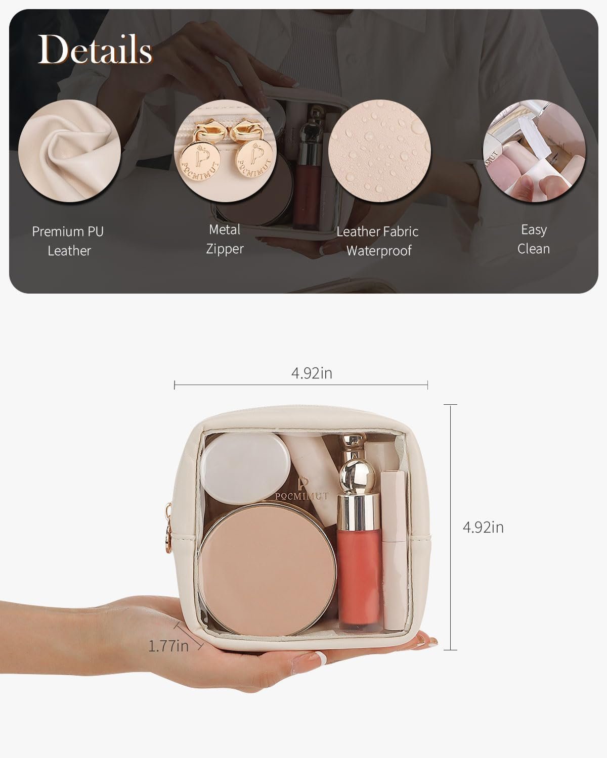 Factory Mini Makeup Bag Private Label Small Cosmetic Travel Essentials Organizer TSA Approved Toiletry Bag Clear Makeup Pouch for Women Beige Custom Logo