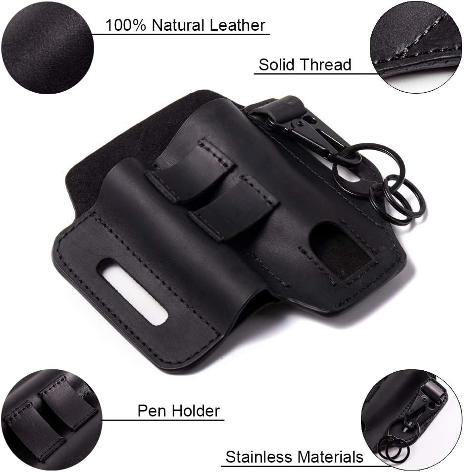 Private Label Multitool Belt Sheath EDC Leather Organizer Manufacturer - Custom Logo Multitool Pouch Flashlight Pen Holders Keychain Clip for Men