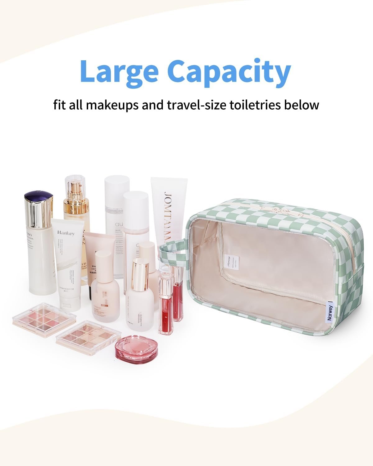 Private Label Clear Toiletry Travel Bags for Women Men Custom Logo Zipper Toiletries Makeup Cosmetic Skincare Organizer Supplier Mint Green Checkerboard
