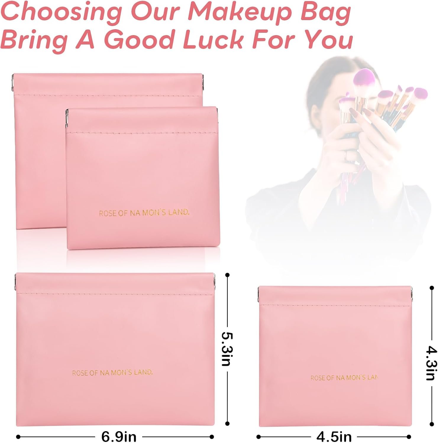 Custom Logo Makeup Bag for Purse PU Leather Large & Small Makeup Pouch Set Portable Cosmetic Bags Waterproof Squeeze Top Coin Purse Private Label Travel Organizer for Makeup Lipstick Jewelry Earbuds Pink Supplier