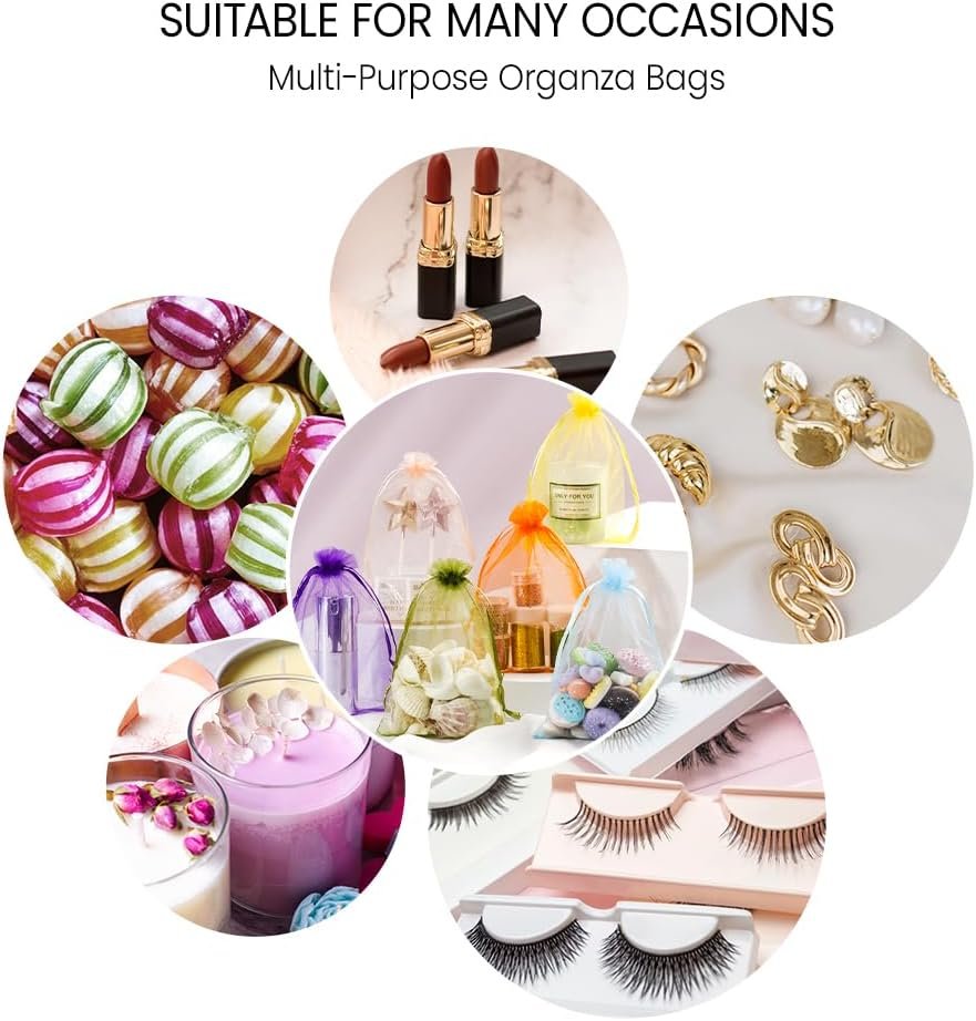 Private Label 100PCS 3x4in Organza Mesh Drawstring Bags Custom Logo for Jewelry Candy Christmas Sachets Festivals Bathroom Soaps Makeup Wrapping Supplies Mixed Colors Manufacturer