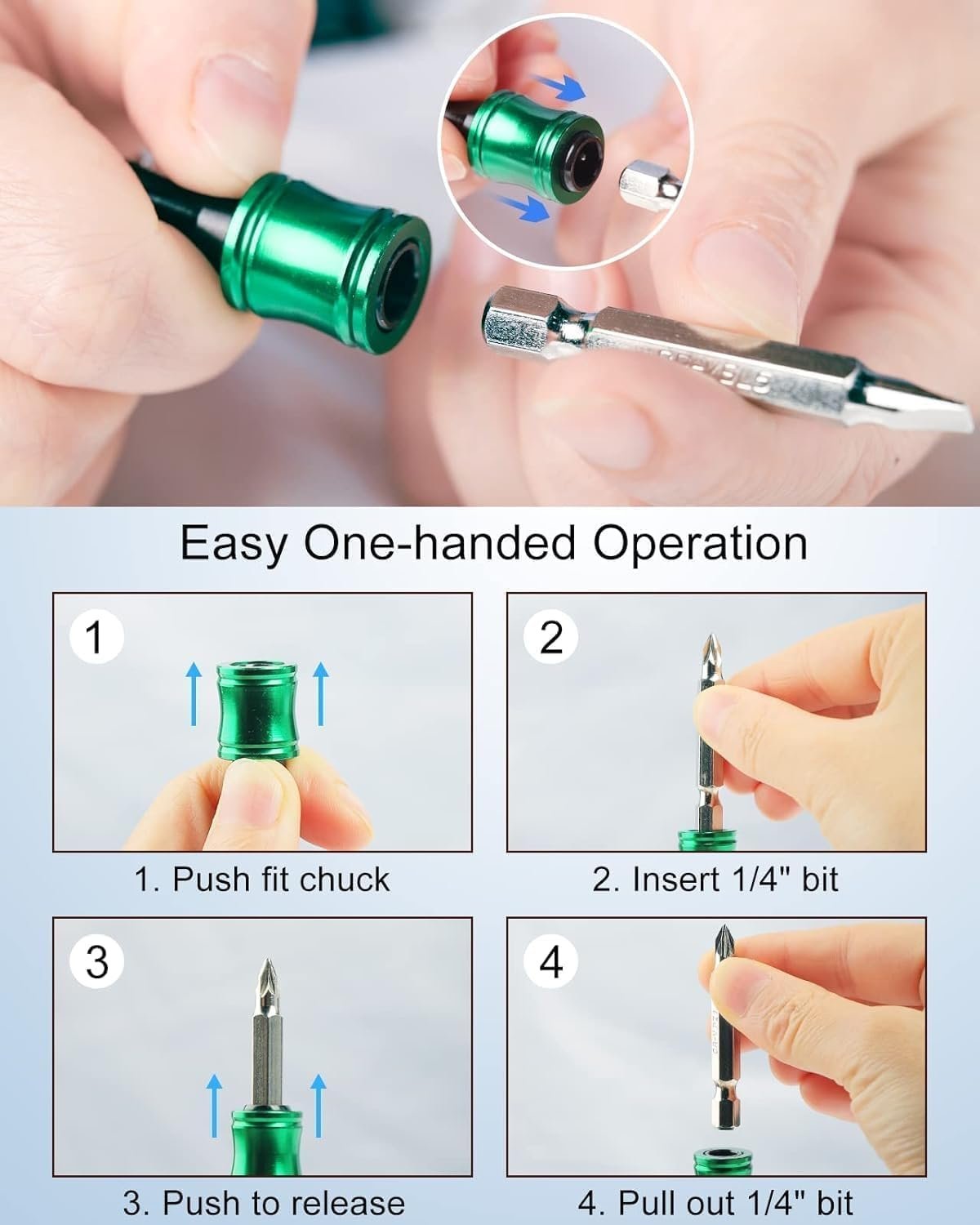 Private Label 6pcs 1/4 Inch Hex Shank Aluminum Alloy Screwdriver Bit Holder Push to Unlock Light-Weight Quick-Change Extension Bar Keychain Drill Screw Adapter Custom Logo Portable Black Carabiner Manufacturer