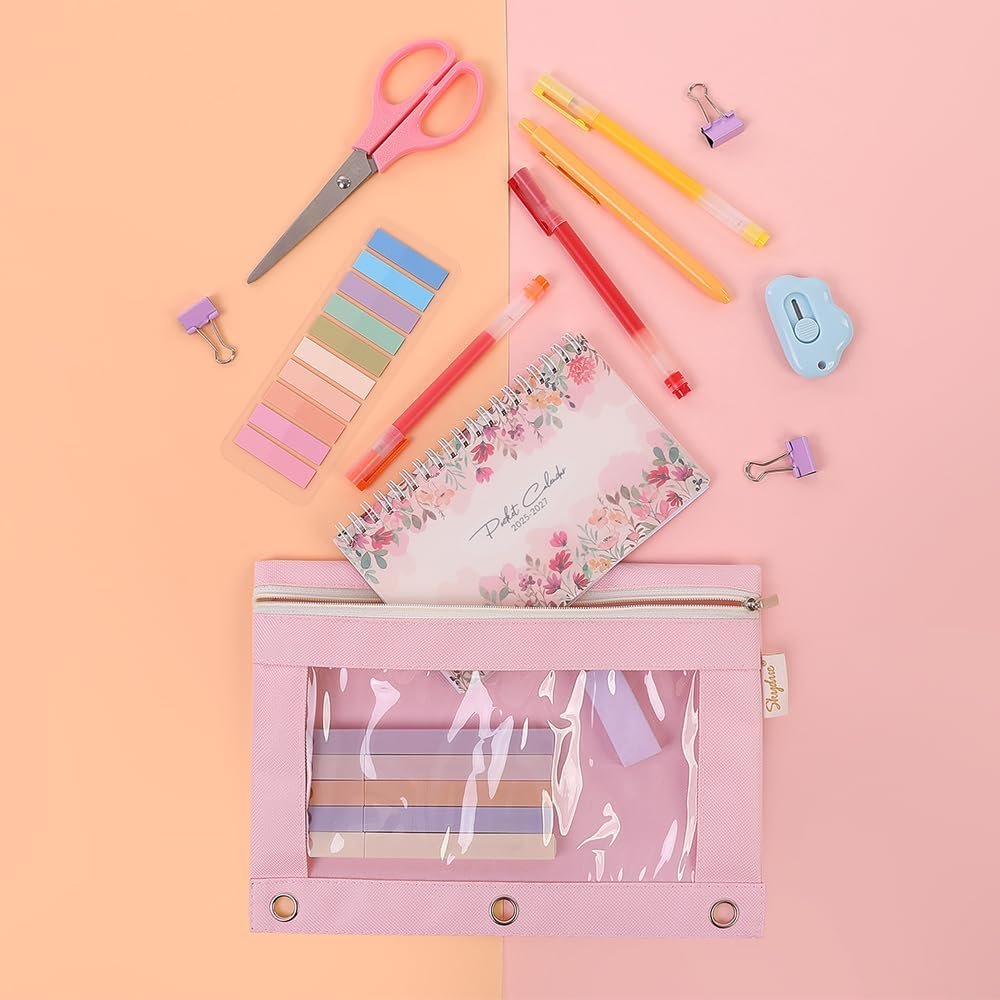 Custom Logo 3 Ring Zipper Pencil Pouch Clear Window Bag for Girls Boys Binder Private Label Manufacturer