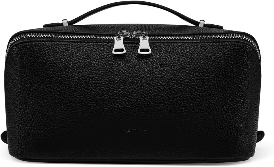 Private Label Lychee Leather Large Capacity Travel Makeup Bag Custom Logo Open Flat Toiletry Bag with TPU Brush Compartment Waterproof Skincare Organizer Factory